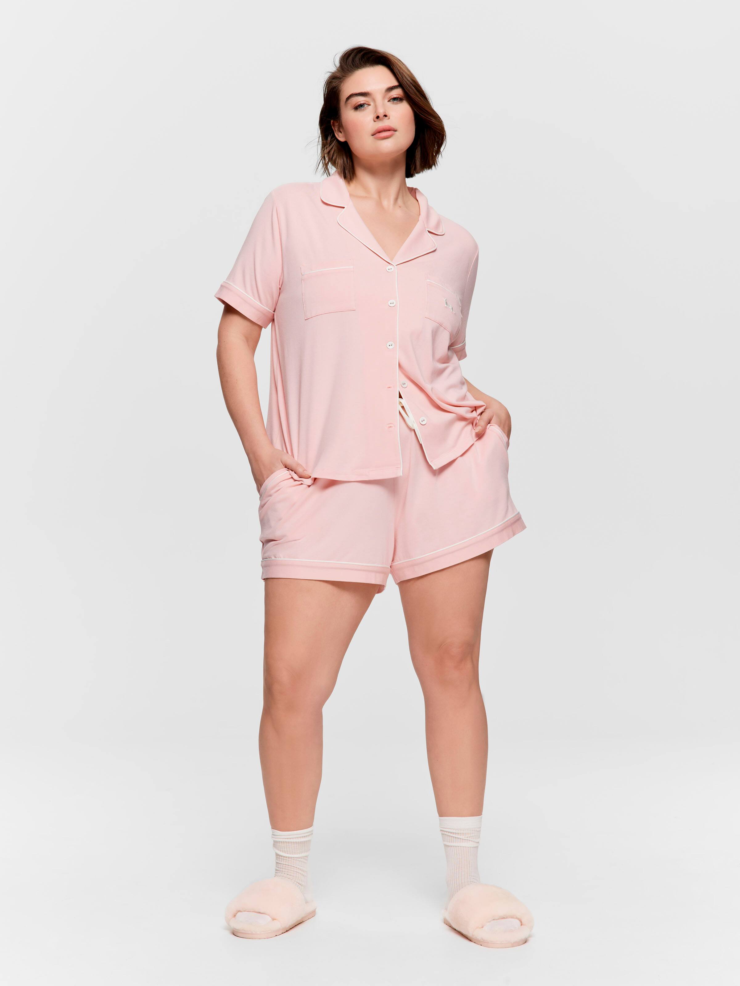 P.A. Plus Pale Pink Bamboo Jersey Shortie Pj Set