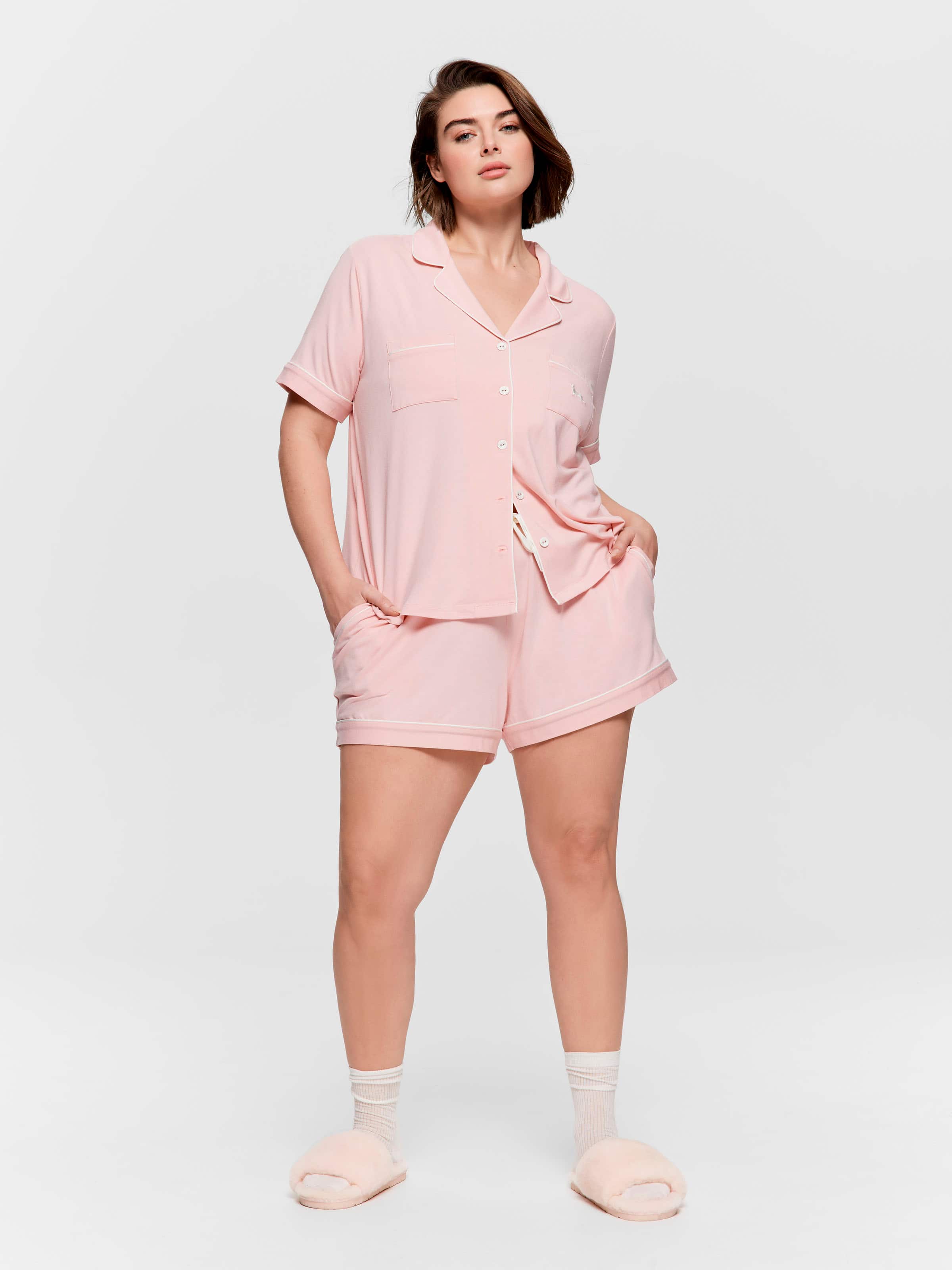 P.A. Plus Pale Pink Bamboo Jersey Shortie Pj Set