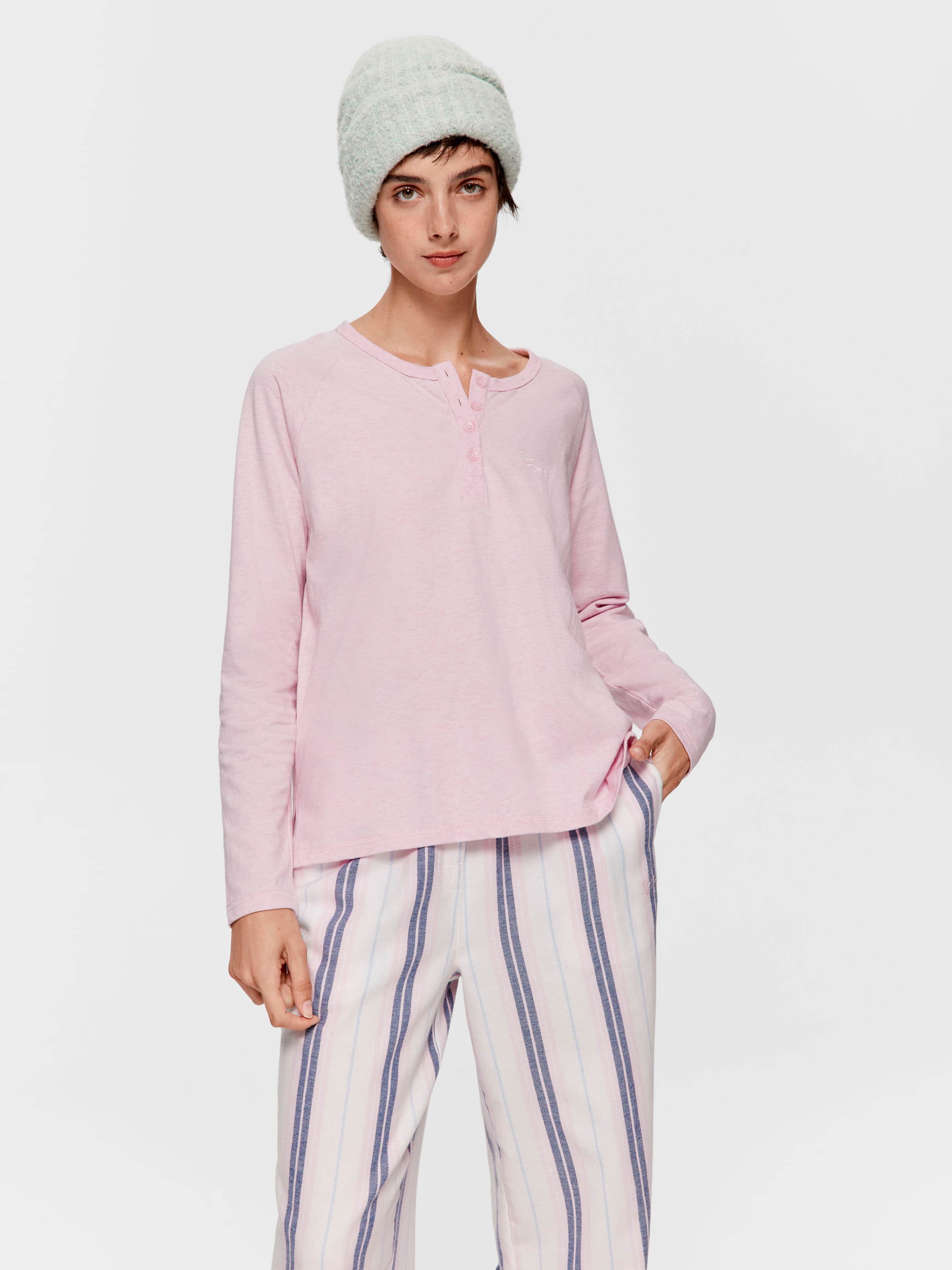 Pink Henley Long Sleeve Top
