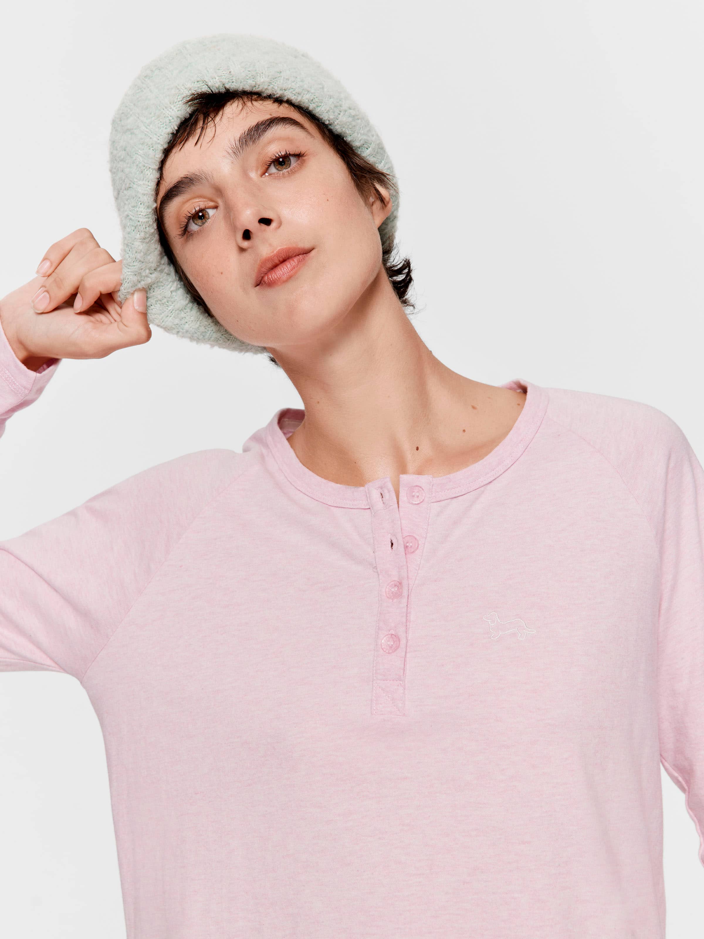 Pink Henley Long Sleeve Top