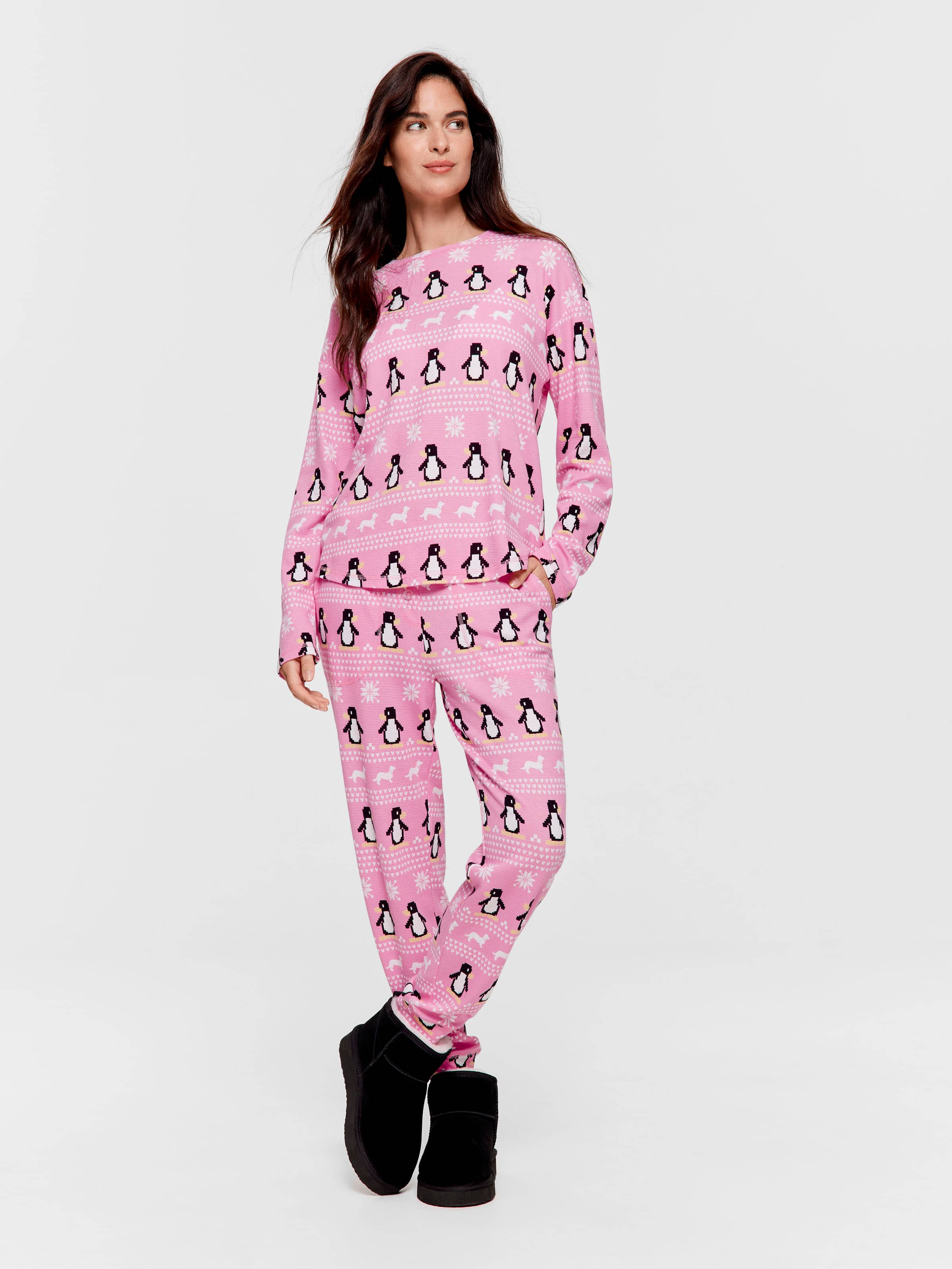Penguin Waffle Long Sleeve Top