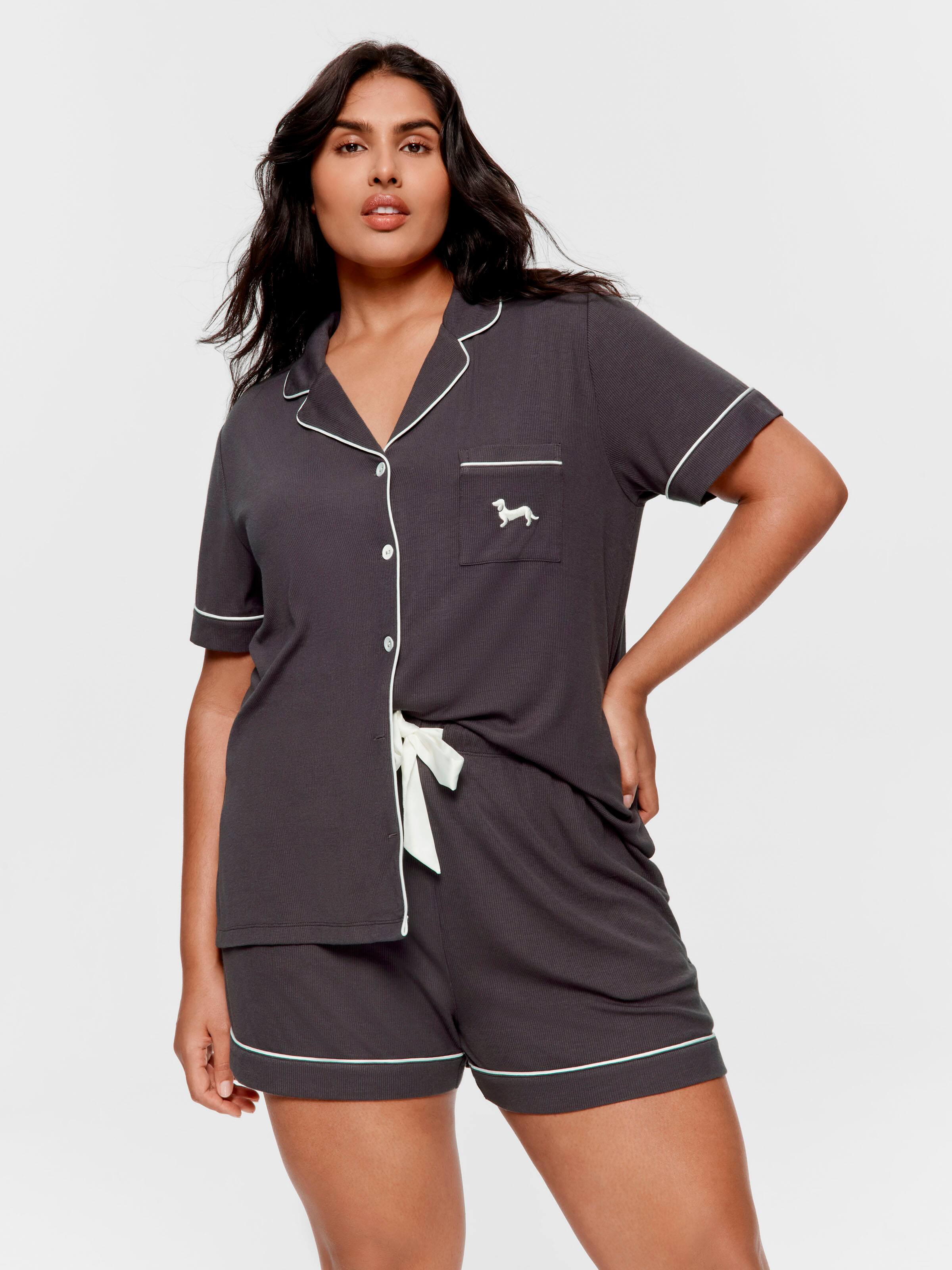 P.A. Plus Charcoal Bamboo Rib Shortie Pj Set