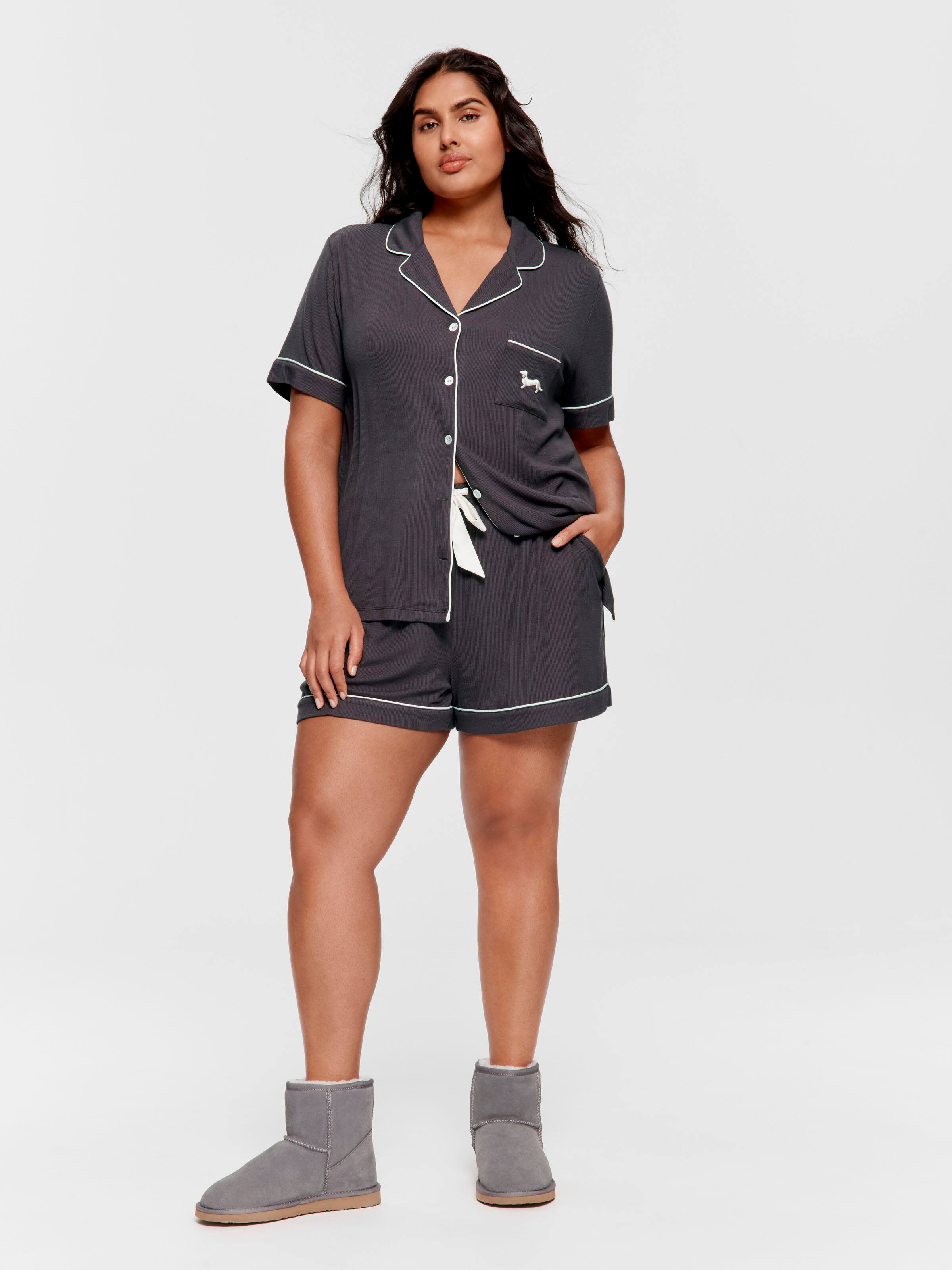 P.A. Plus Charcoal Bamboo Rib Shortie Pj Set