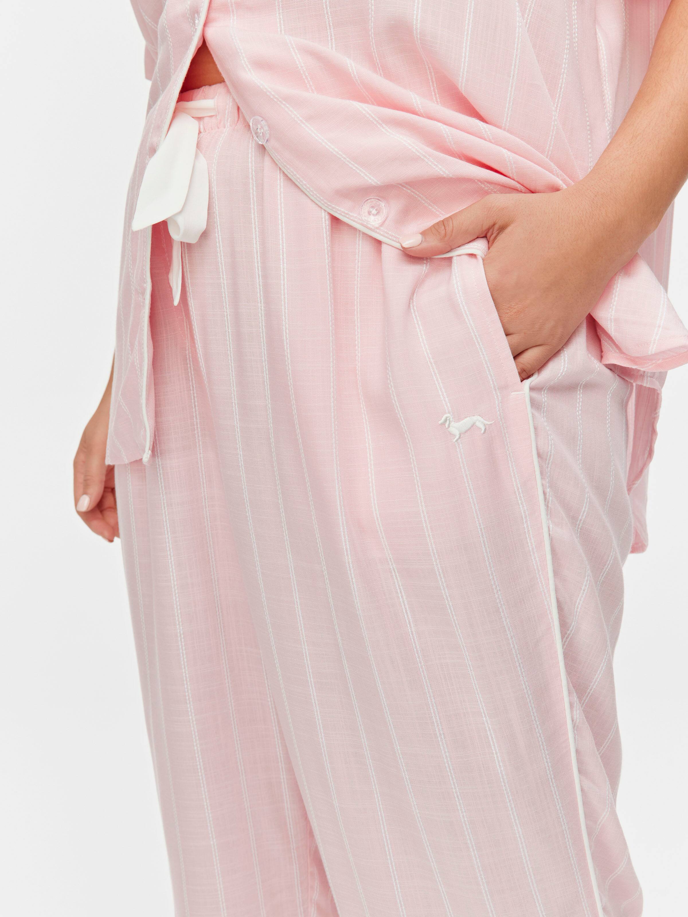P.A. Plus Light Pink Stripe 100% Textured Viscose 3/4 Pj Pant