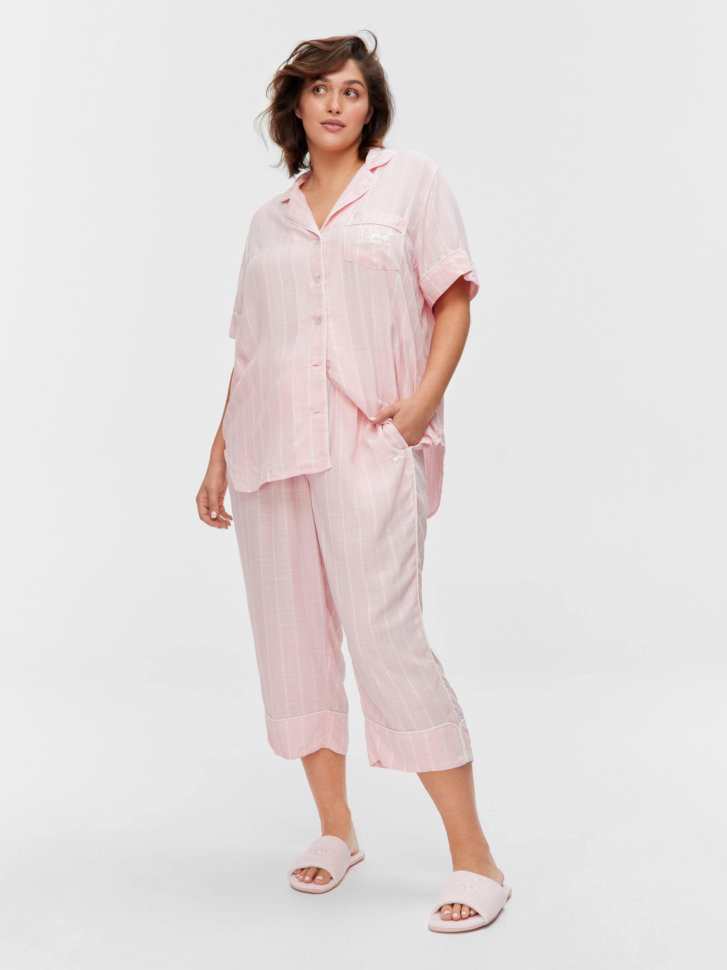 P.A. Plus Light Pink Stripe 100% Textured Viscose 3/4 Pj Pant