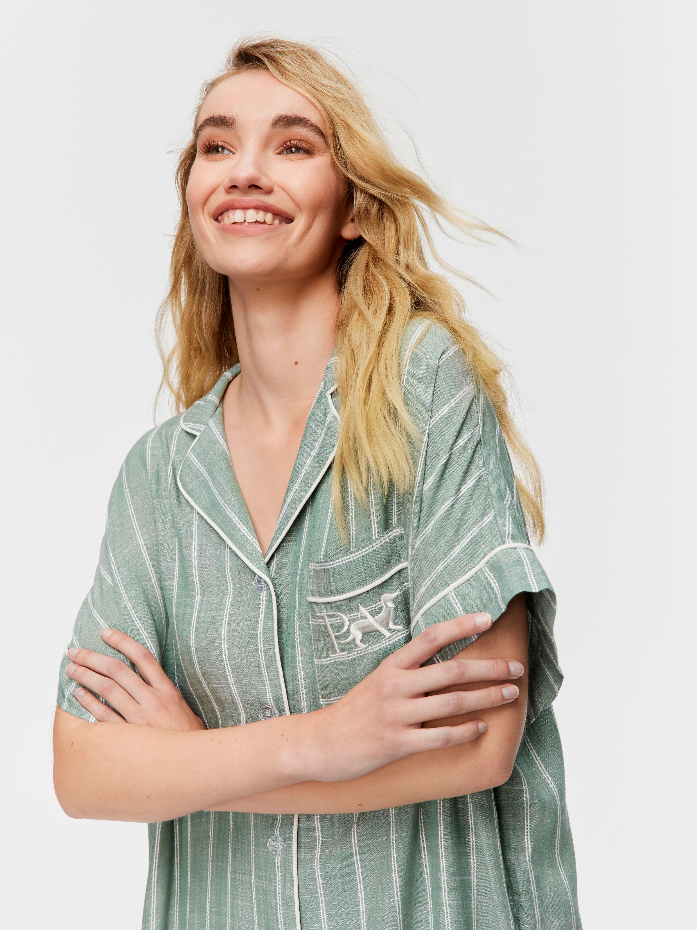 Green Stripe 100% Textured Viscose Nightshirt