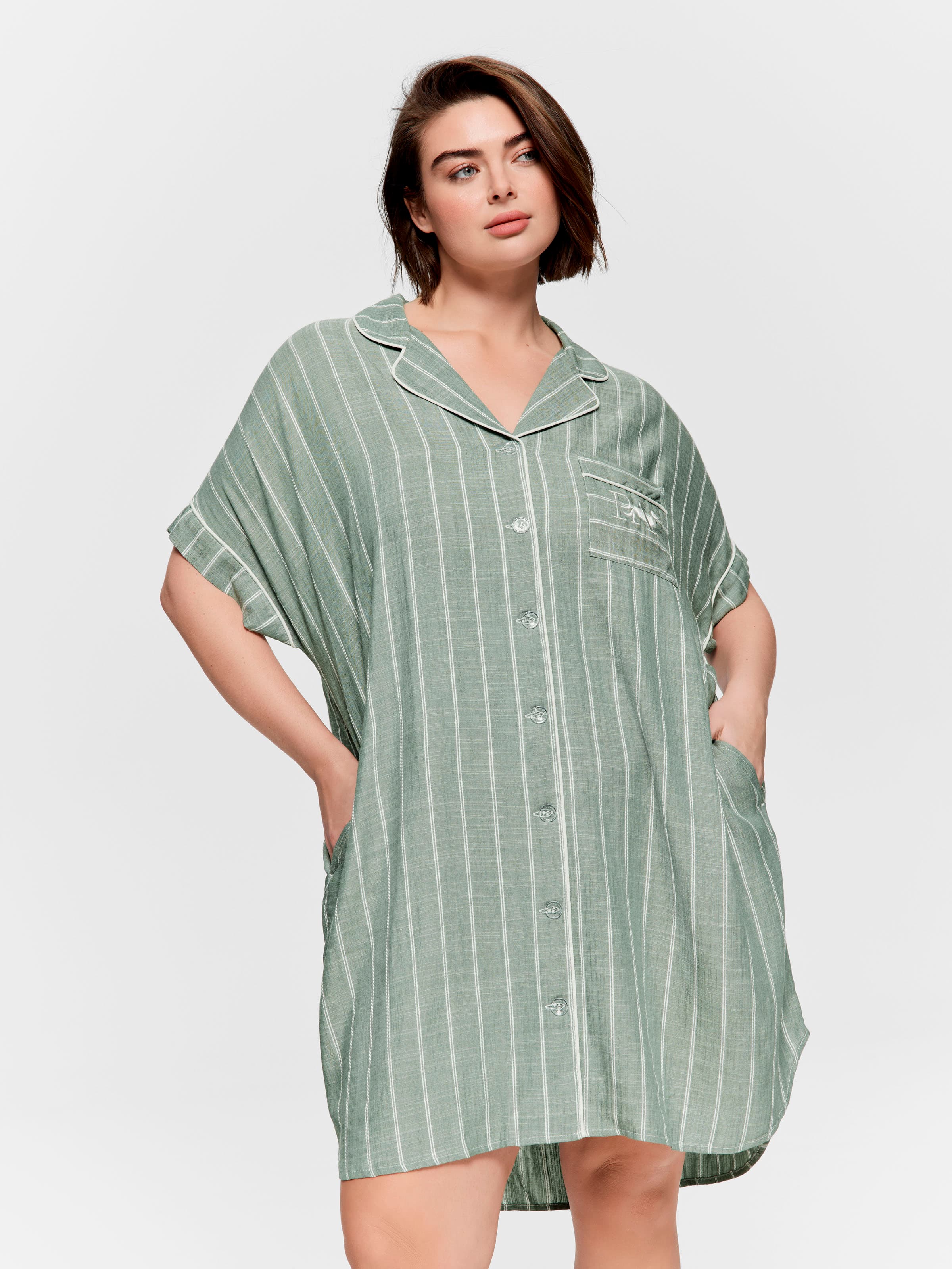 P.A. Plus Green Stripe 100% Textured Viscose Nightshirt