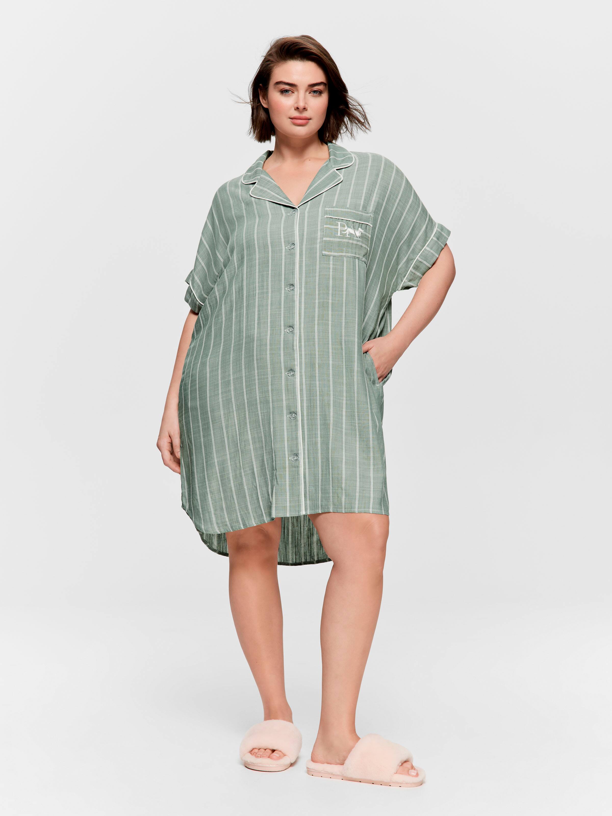 P.A. Plus Green Stripe 100% Textured Viscose Nightshirt