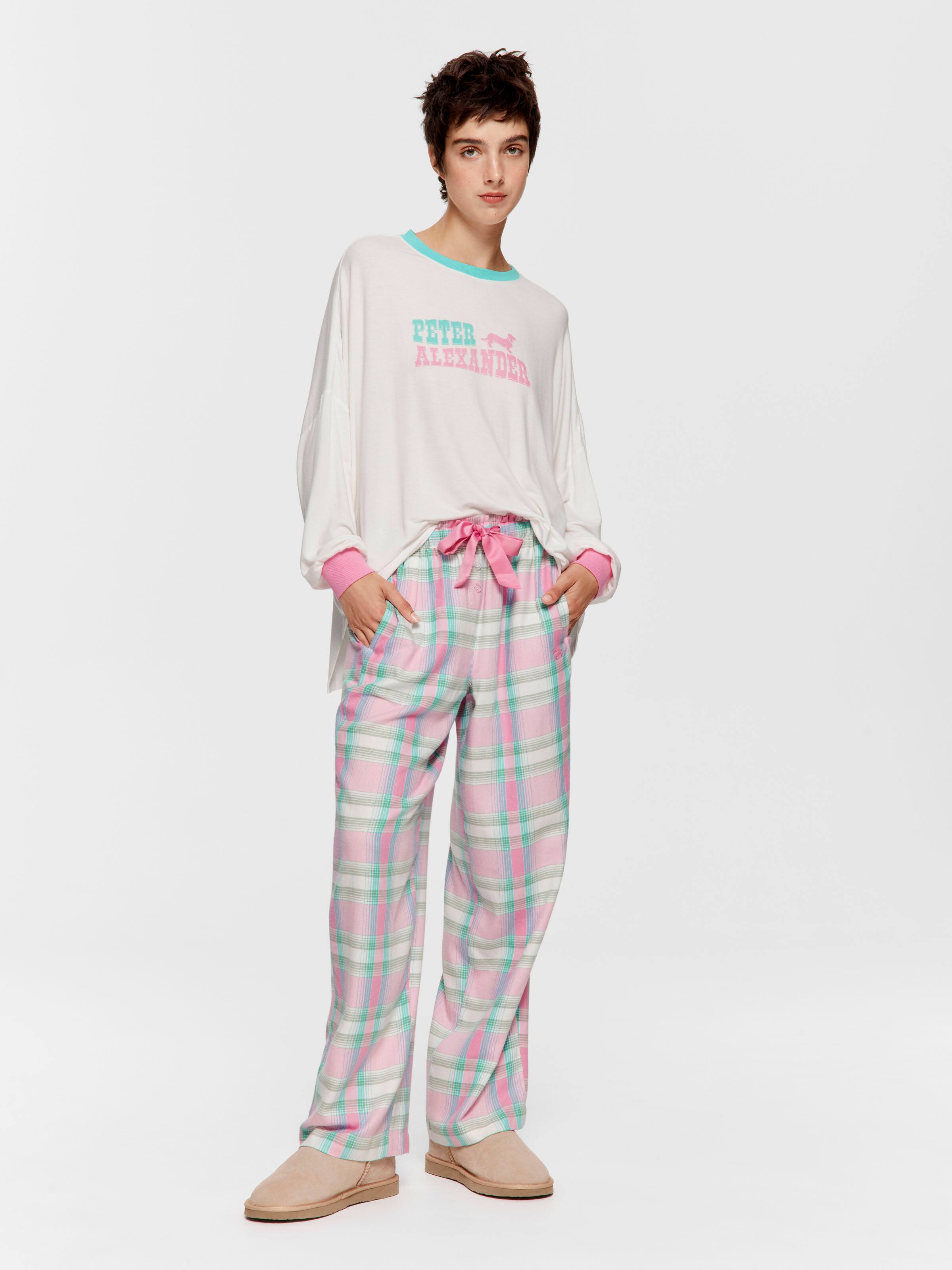 Pink Check Wide Leg Bamboo Flannelette Pj Pant