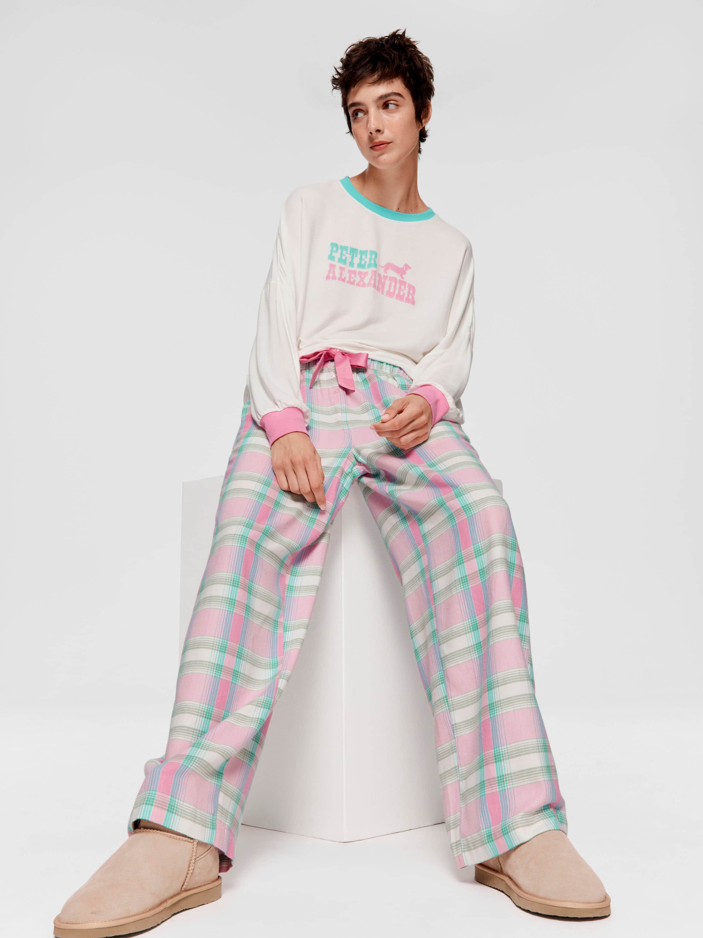 Pink Check Wide Leg Bamboo Flannelette Pj Pant