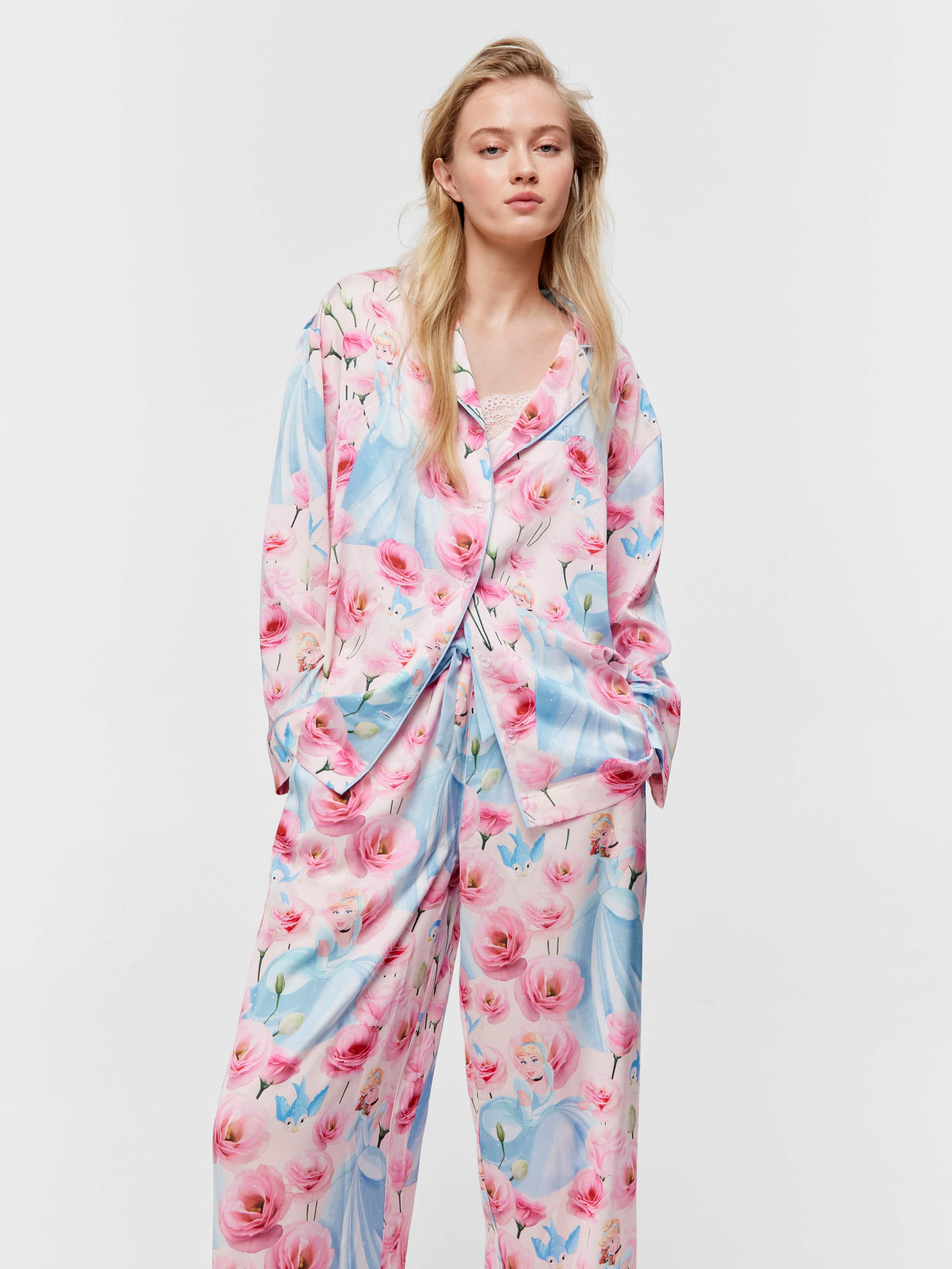 Disney Cinderella Rose Satin Long Pj Set