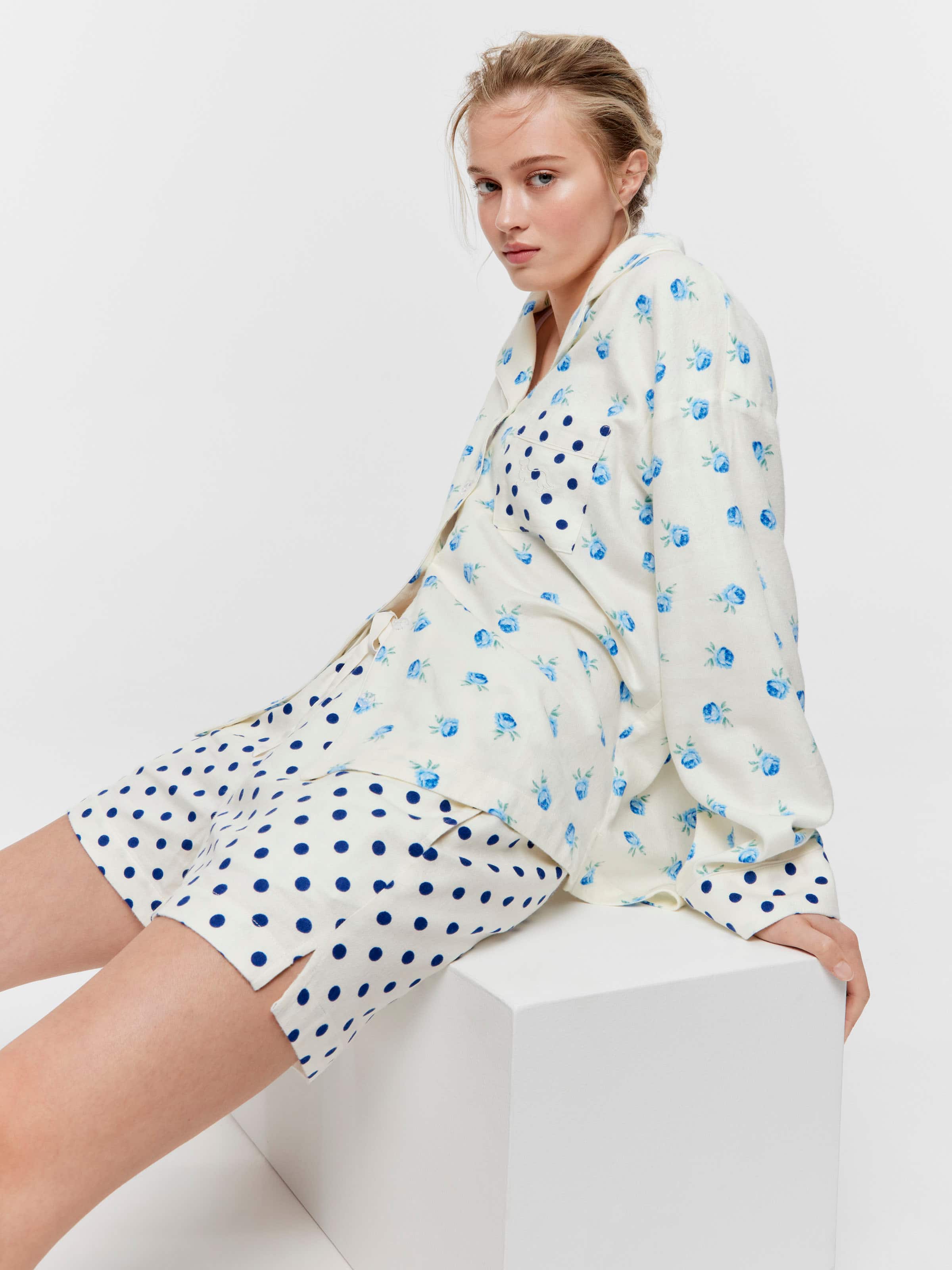 Floral Spot Bamboo Flannelette Shirt & Short Pj Set