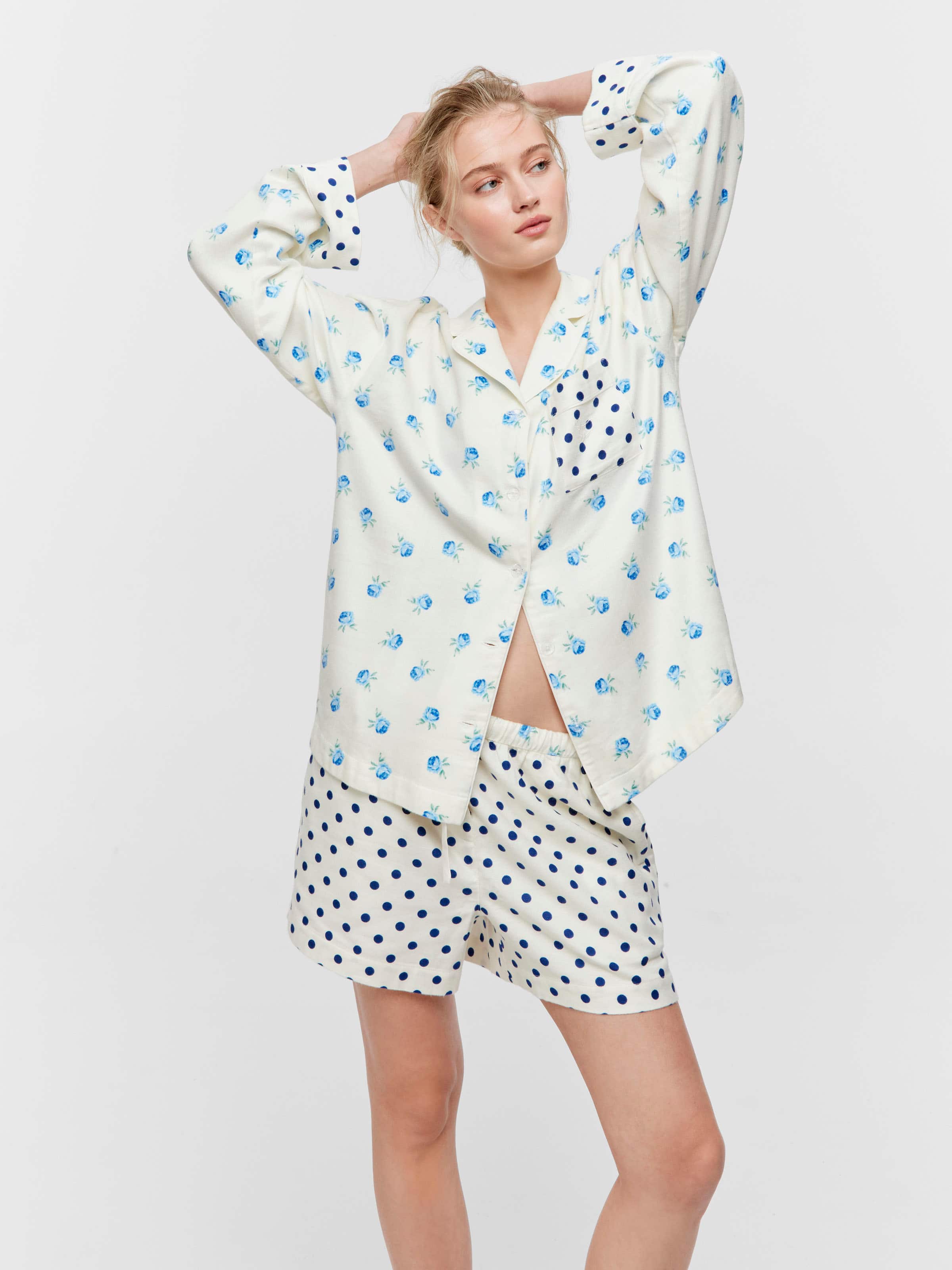 Floral Spot Bamboo Flannelette Shirt & Short Pj Set