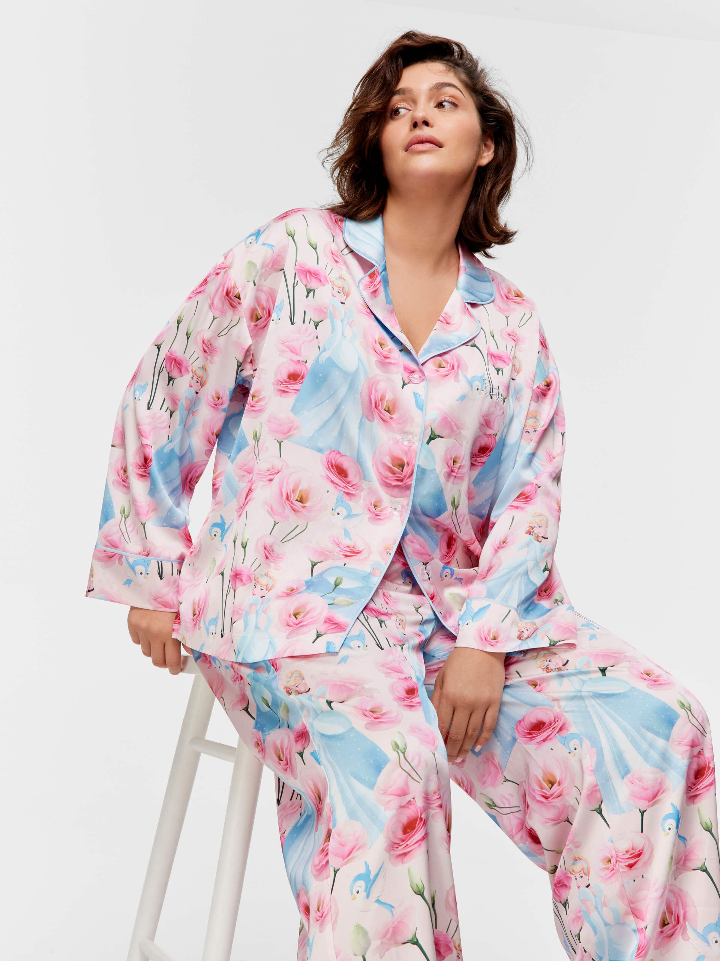 P.A. Plus Disney Cinderella Rose Satin Long Pj Set