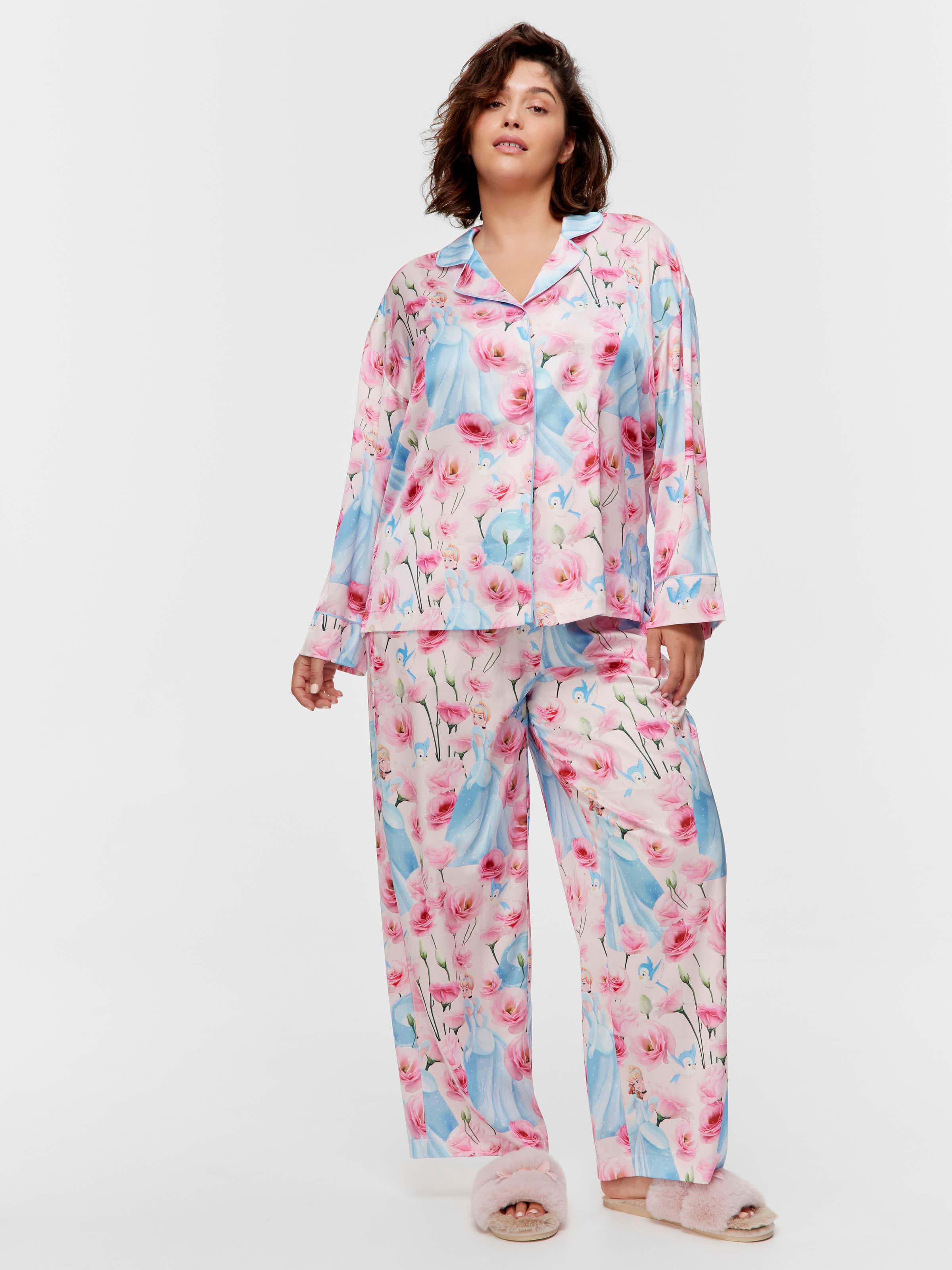 P.A. Plus Disney Cinderella Rose Satin Long Pj Set