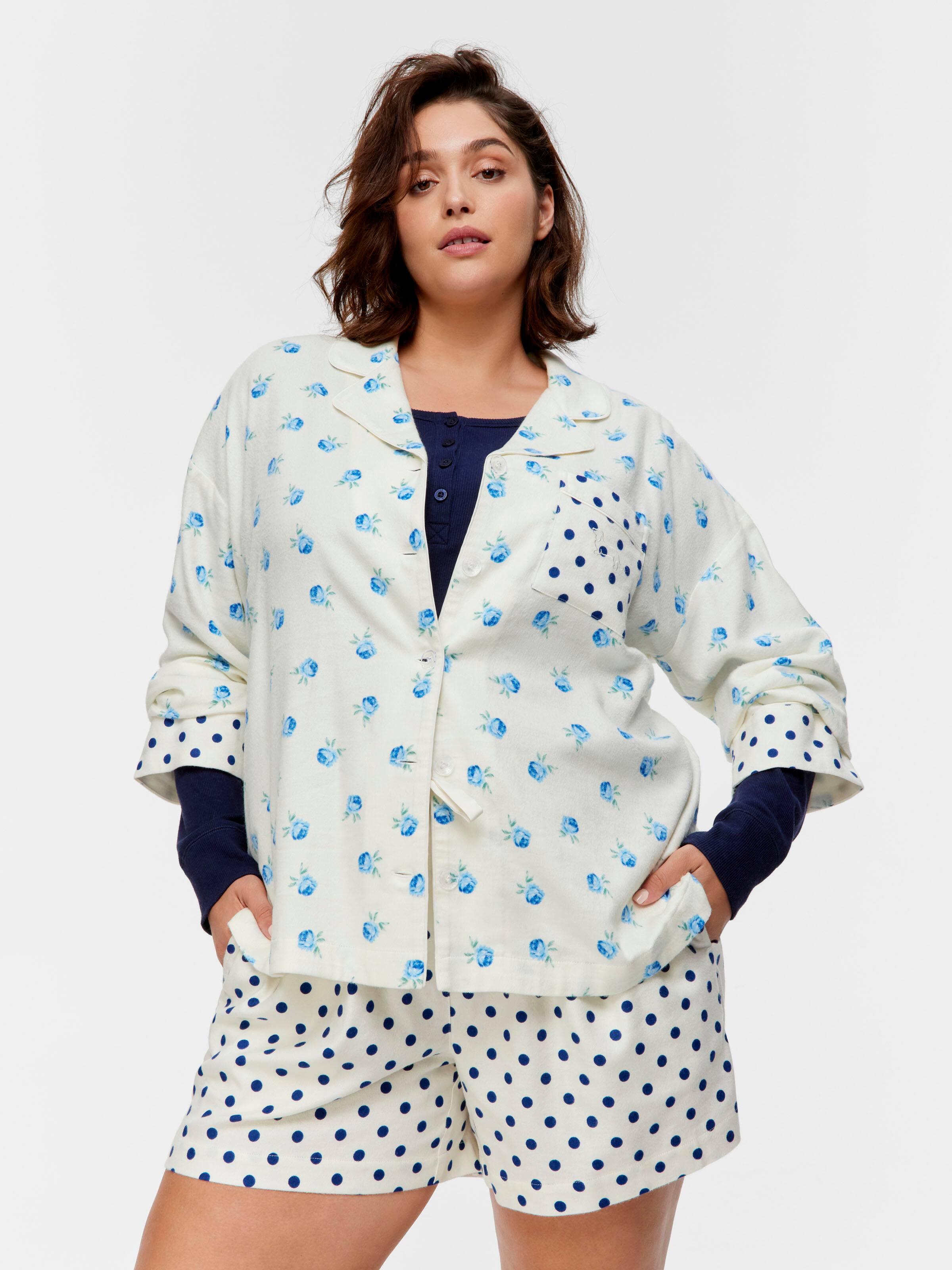 P.A. Plus Floral Spot Bamboo Flannelette Shirt & Short Pj Set
