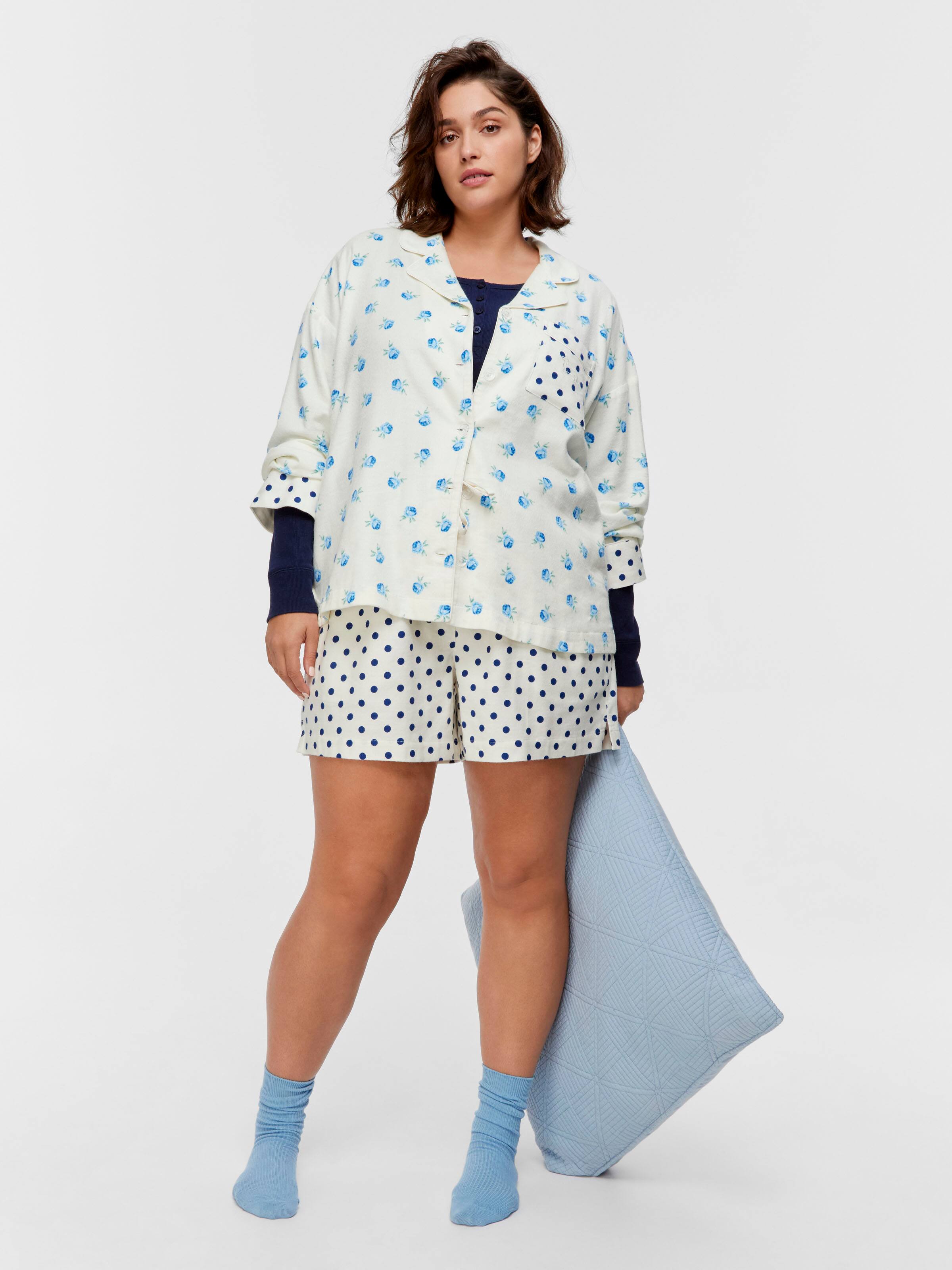 P.A. Plus Floral Spot Bamboo Flannelette Shirt & Short Pj Set