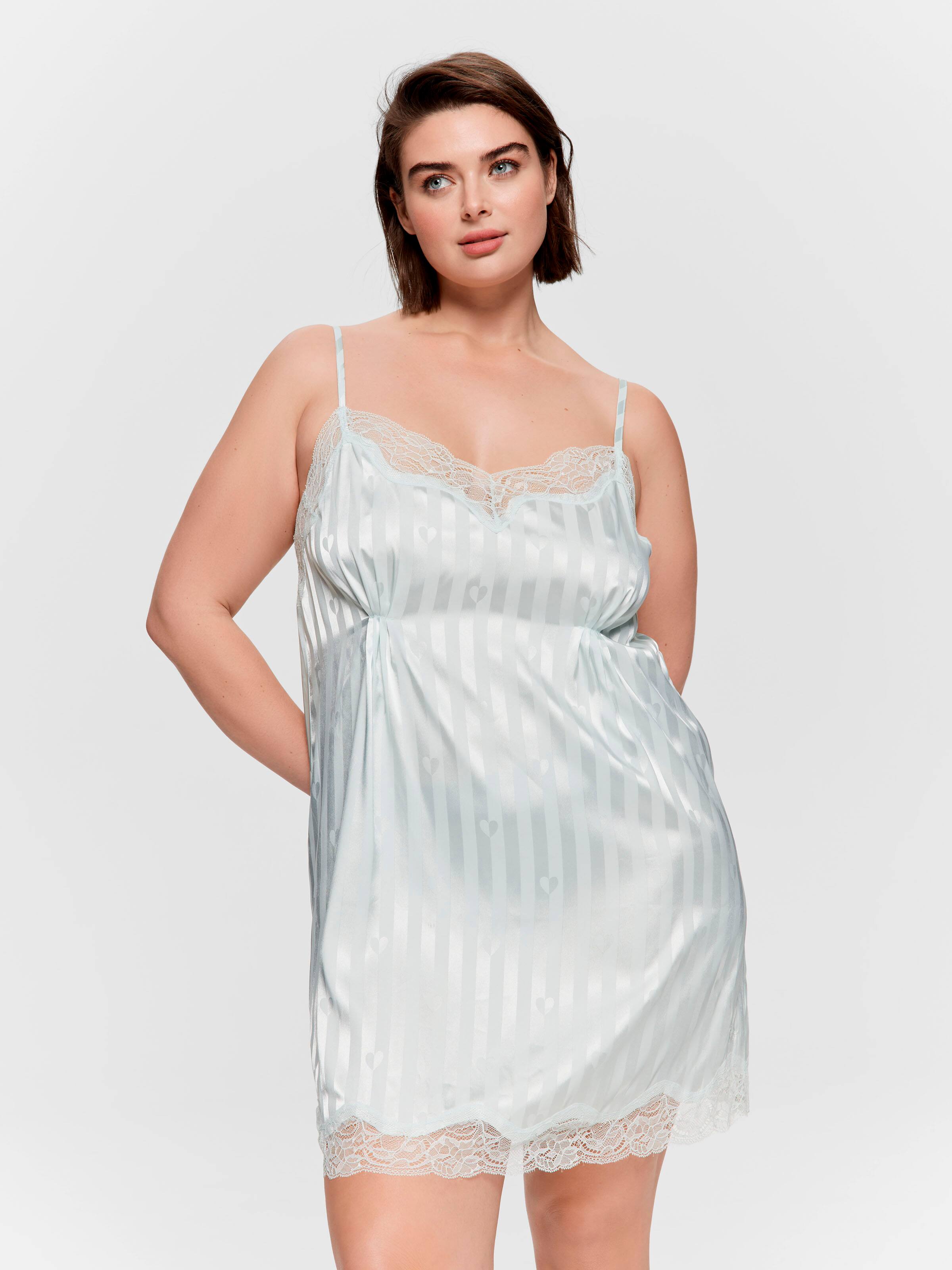 P.A. Plus Mint Stripe Heart Satin Lace Slip