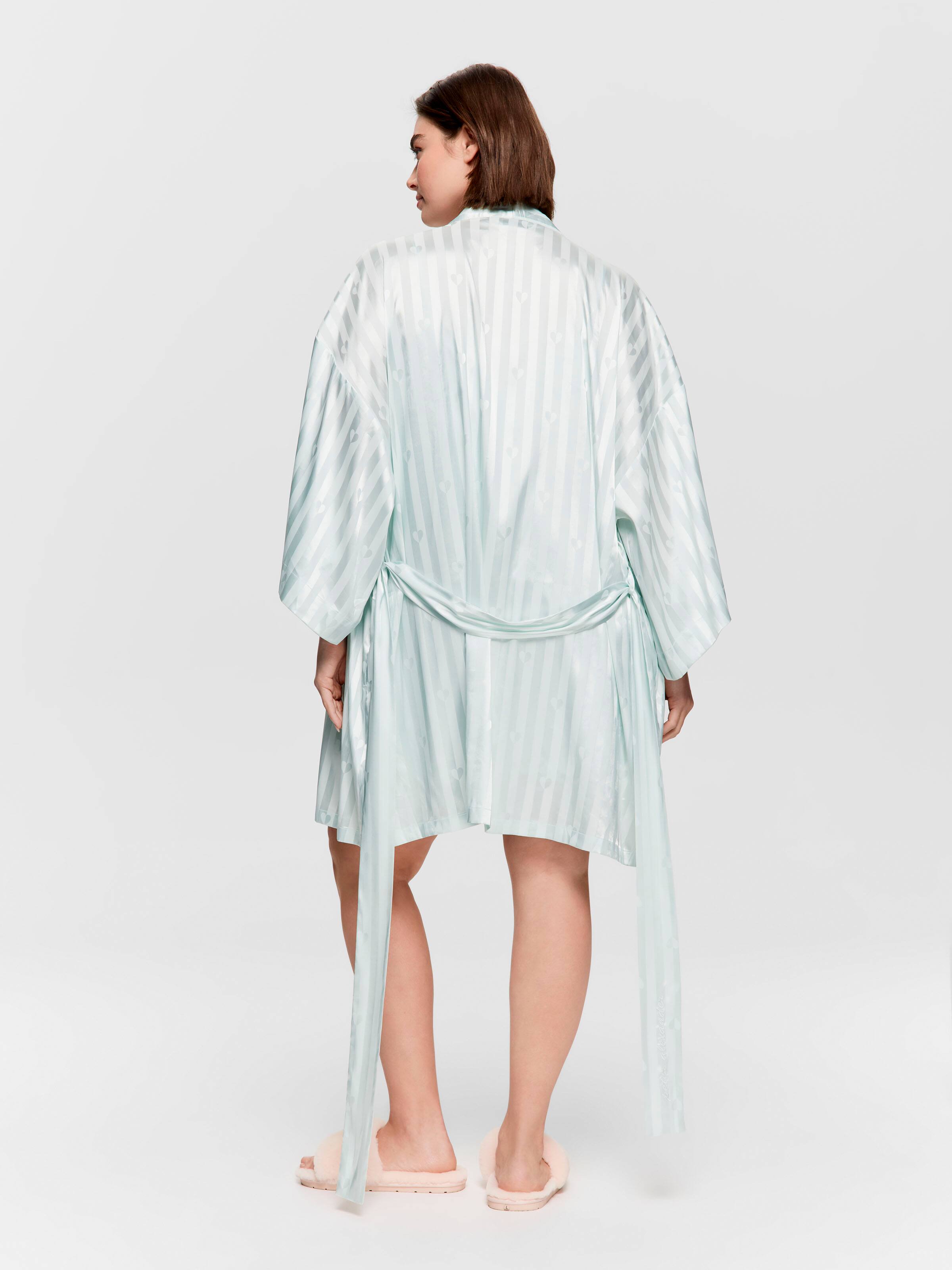 P.A. Plus Mint Stripe Heart Satin Kimono Gown