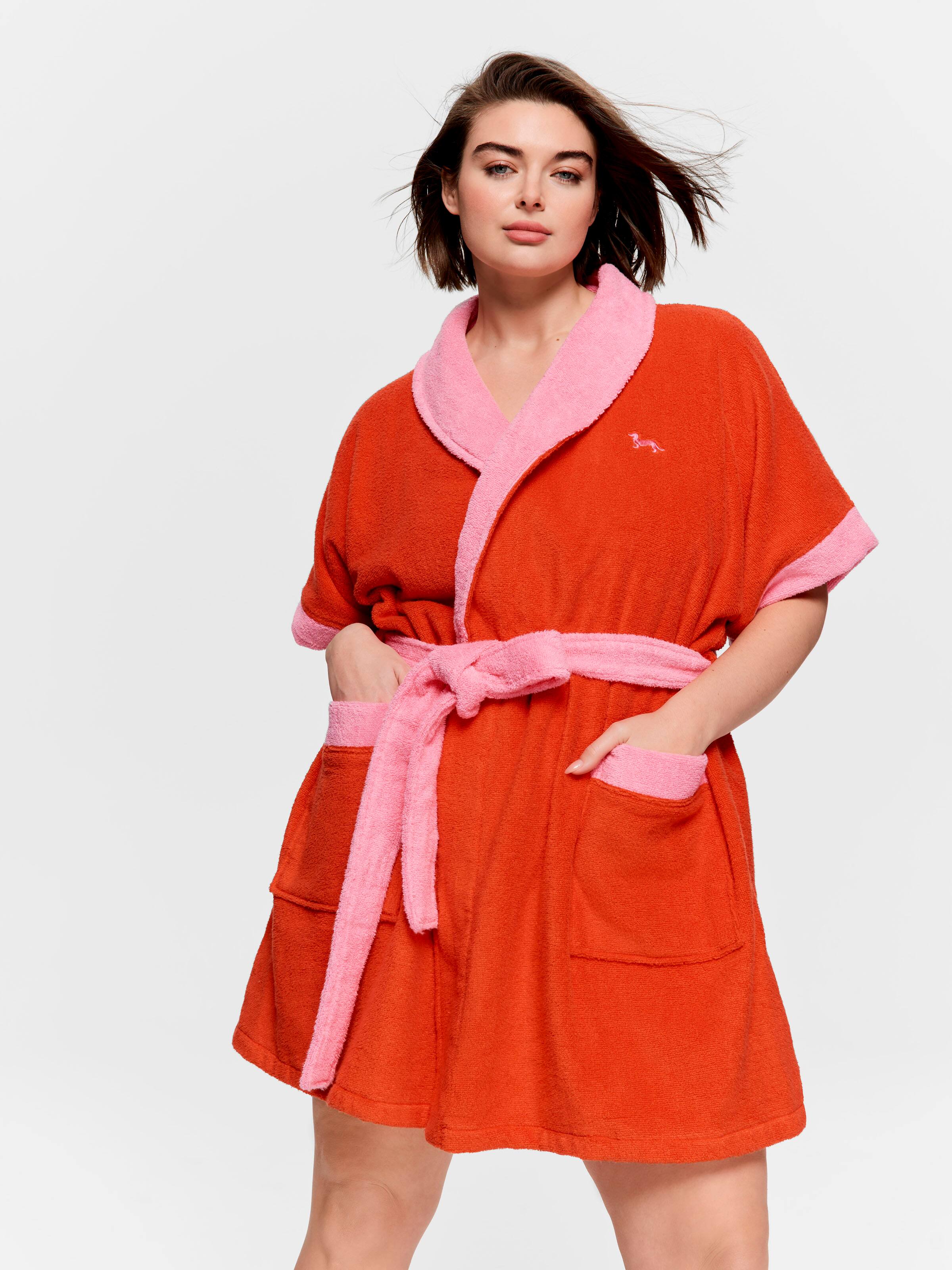 P.A. Plus Red & Pink 100% Cotton Towelling Gown