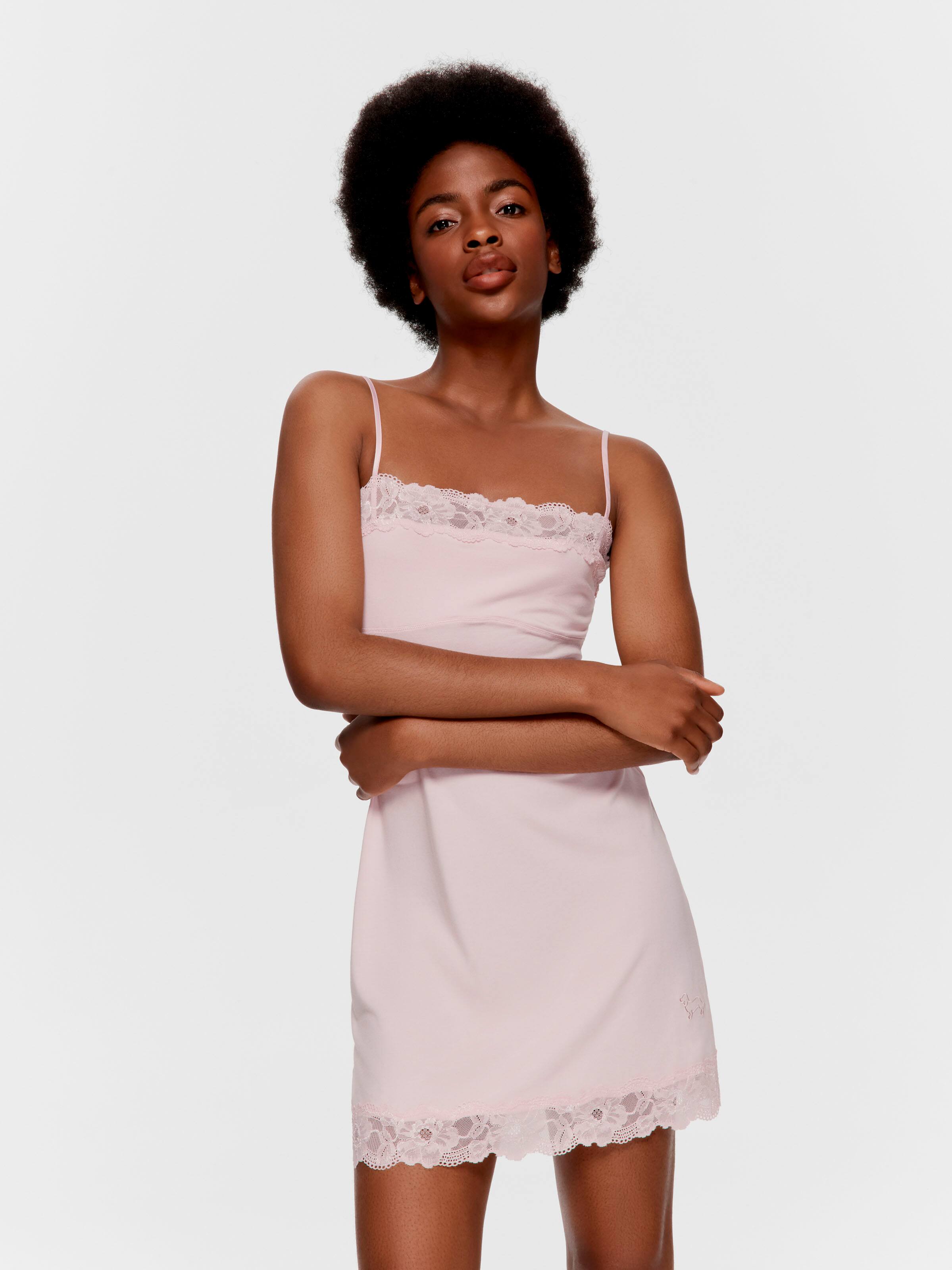 Pretty Pink Lace Trim Bamboo Slip Nightie