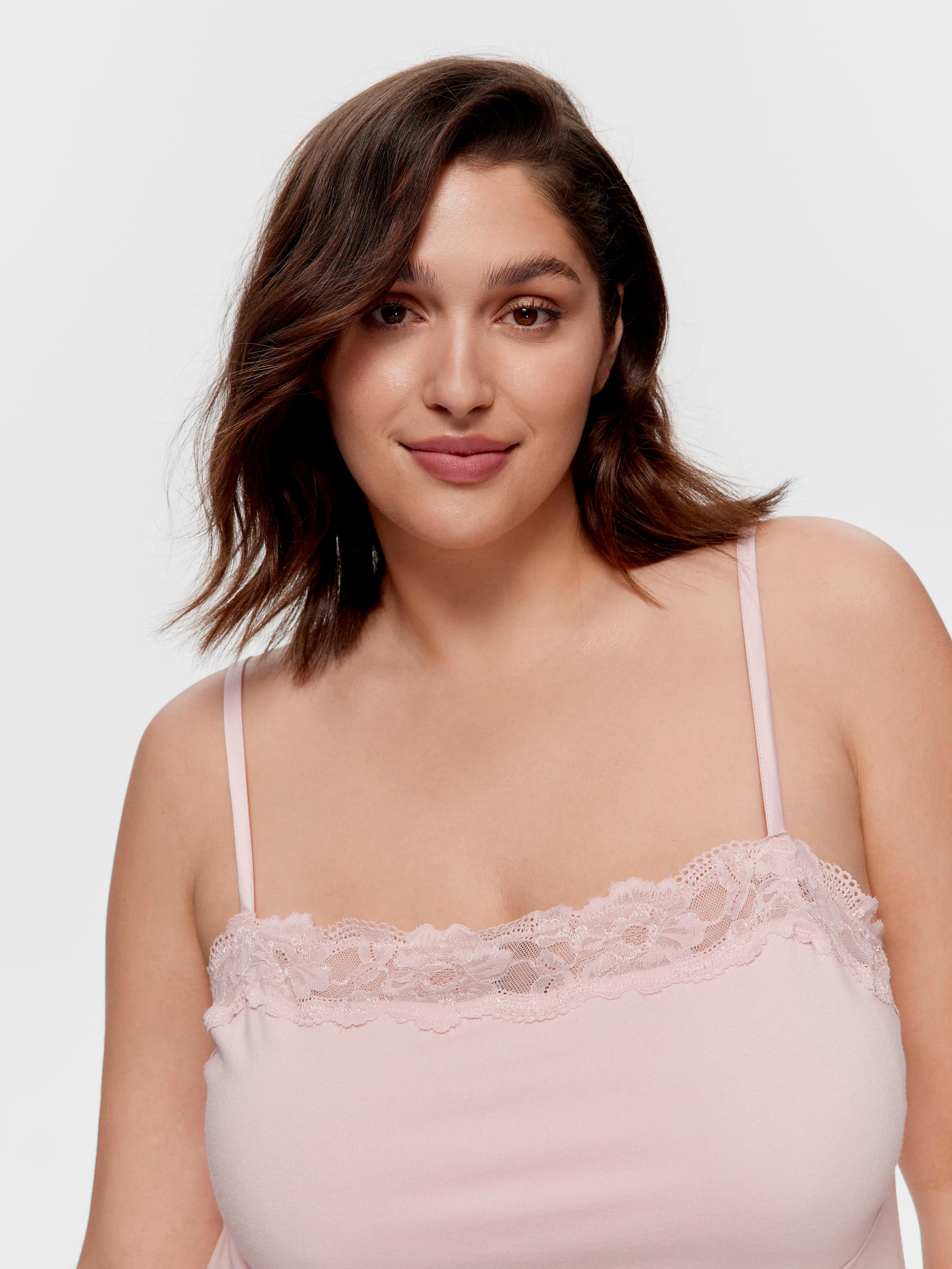 P.A. Plus Pretty Pink Lace Trim Bamboo Slip Nightie