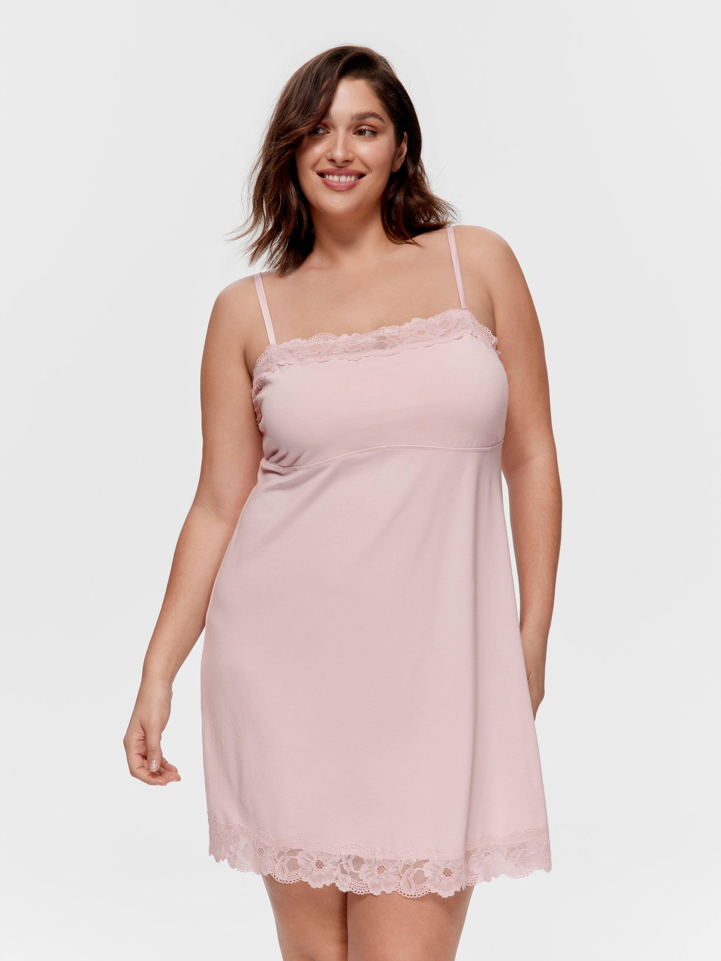 P.A. Plus Pretty Pink Lace Trim Bamboo Slip Nightie