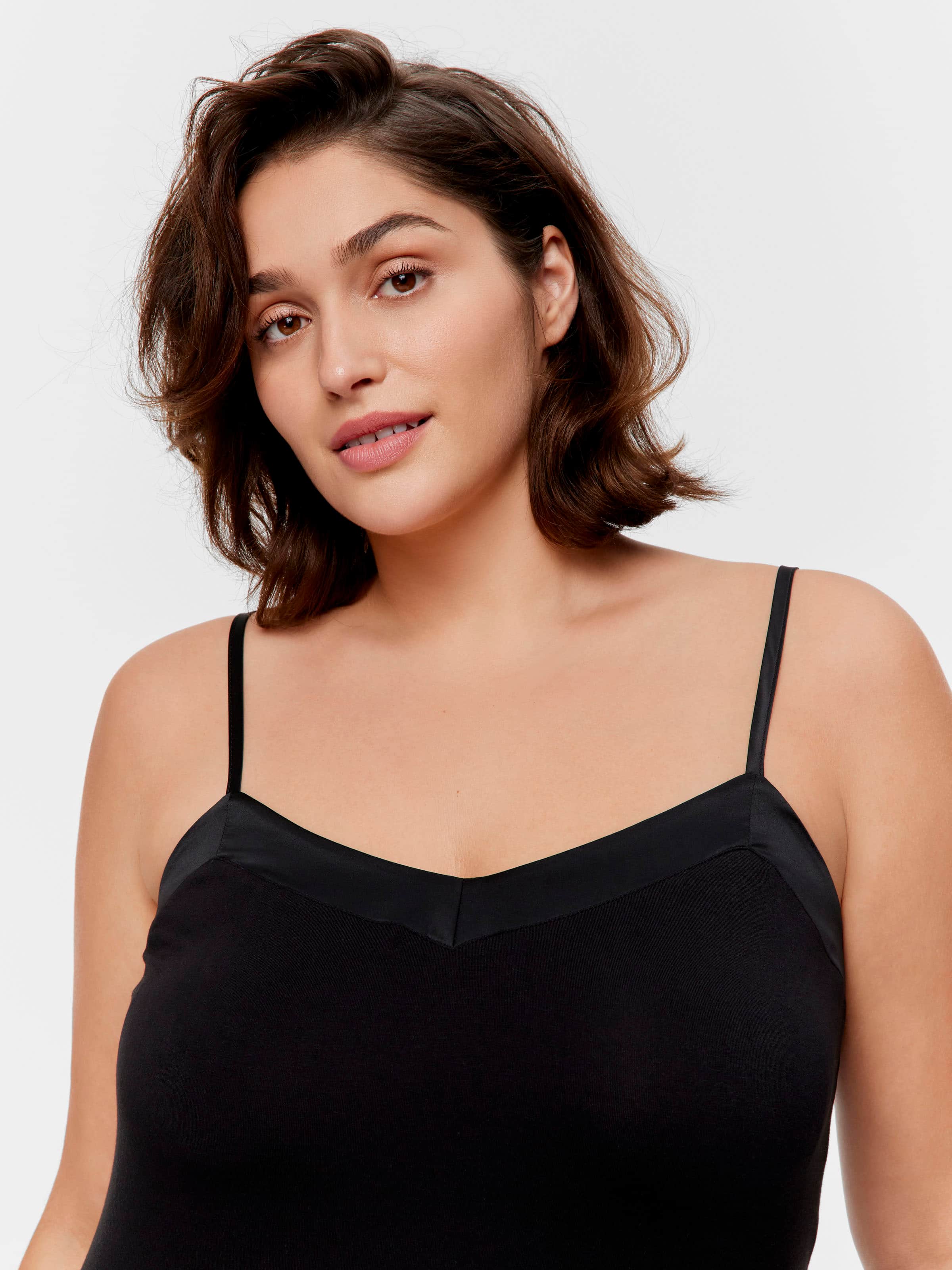 P.A. Plus Black Bamboo Jersey Satin Trim Slip Nightie