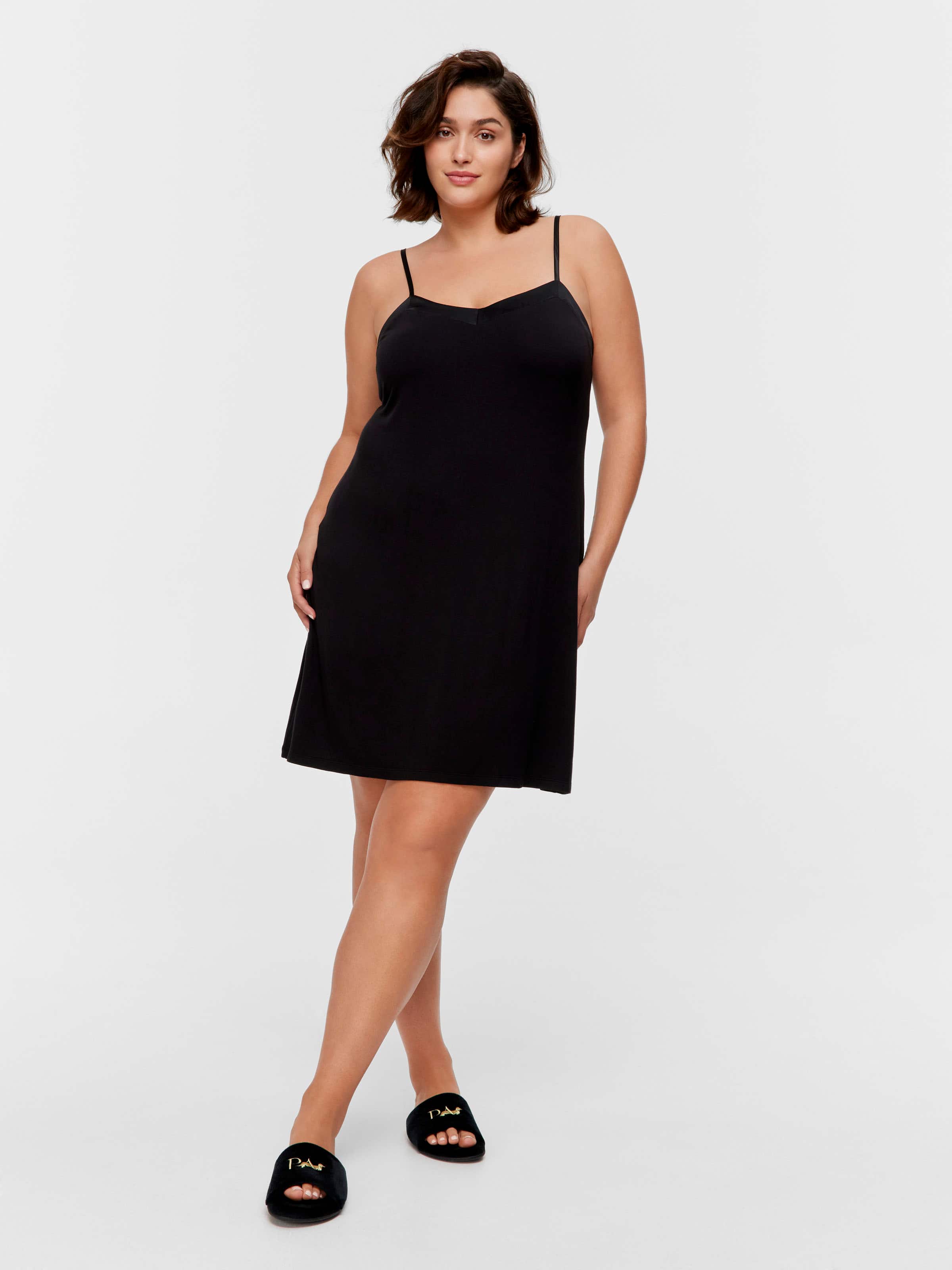 P.A. Plus Black Bamboo Jersey Satin Trim Slip Nightie