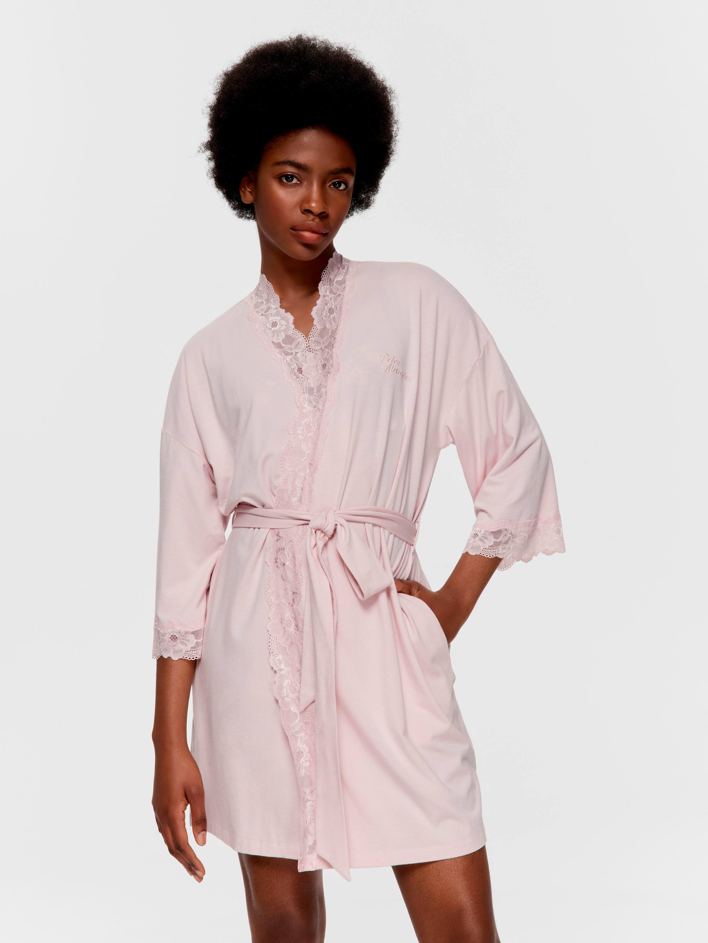 Pretty Pink Lace Trim Bamboo Fashion Gown