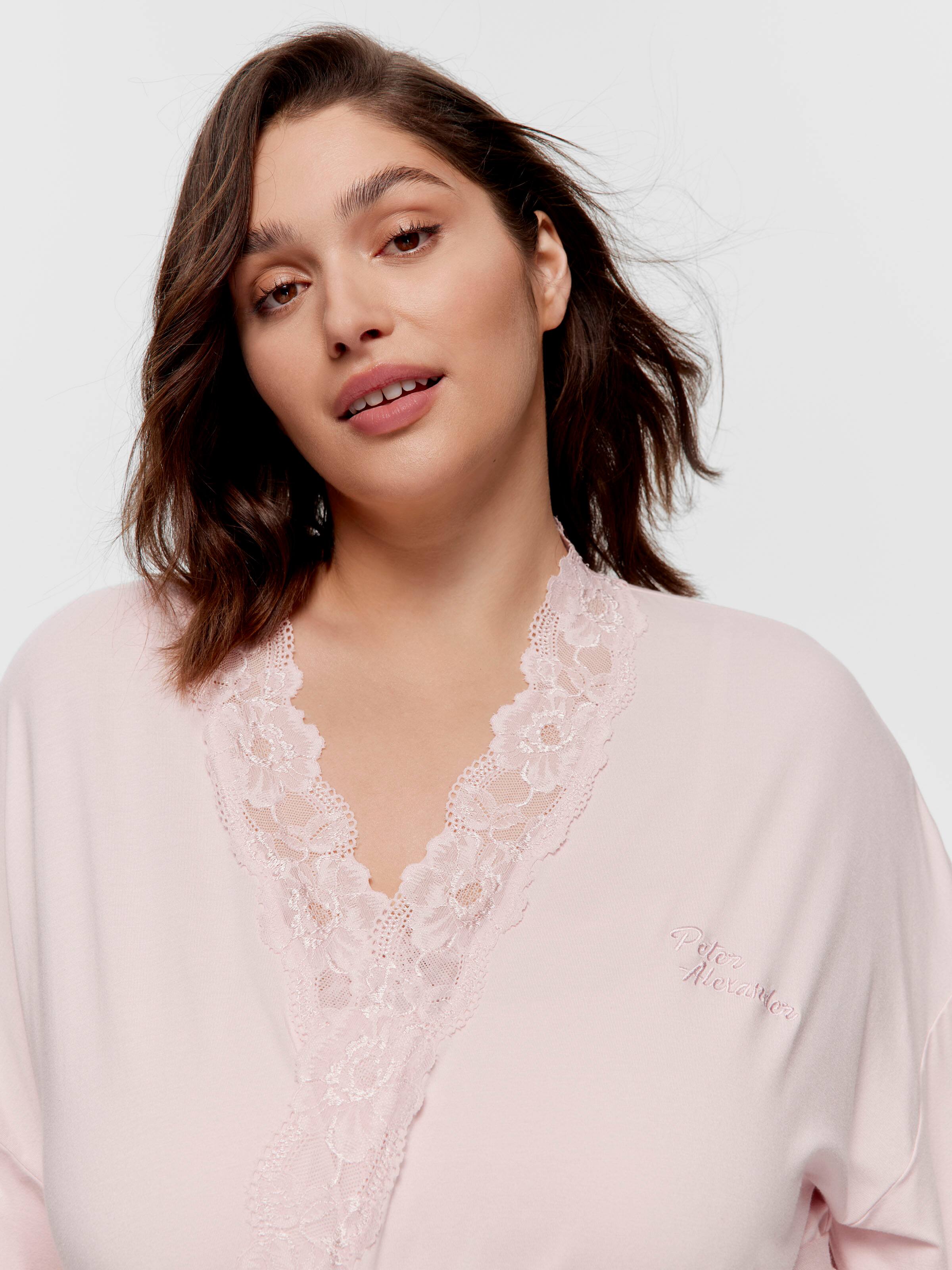 P.A. Plus Pretty Pink Lace Trim Bamboo Fashion Gown