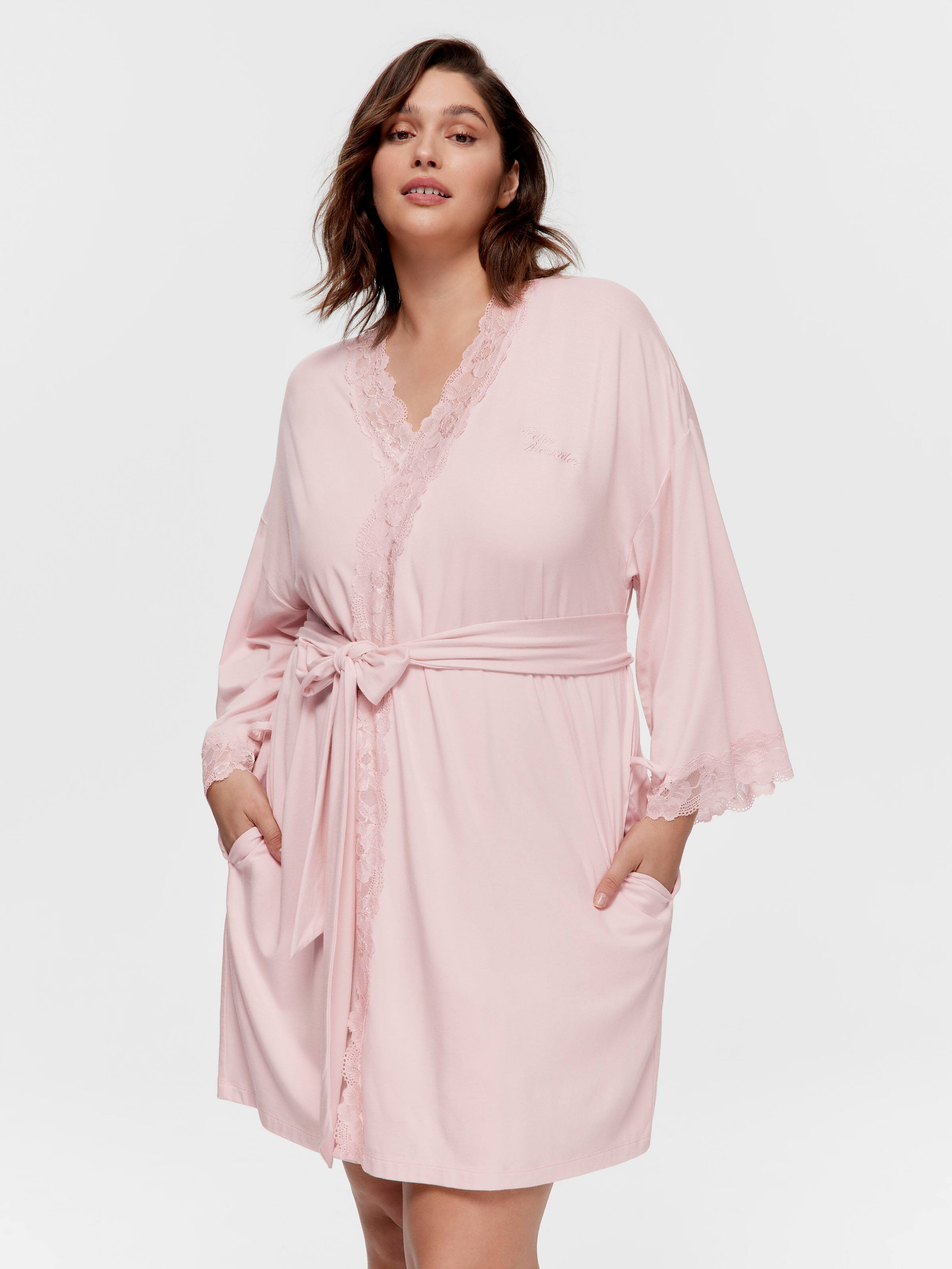 P.A. Plus Pretty Pink Lace Trim Bamboo Fashion Gown