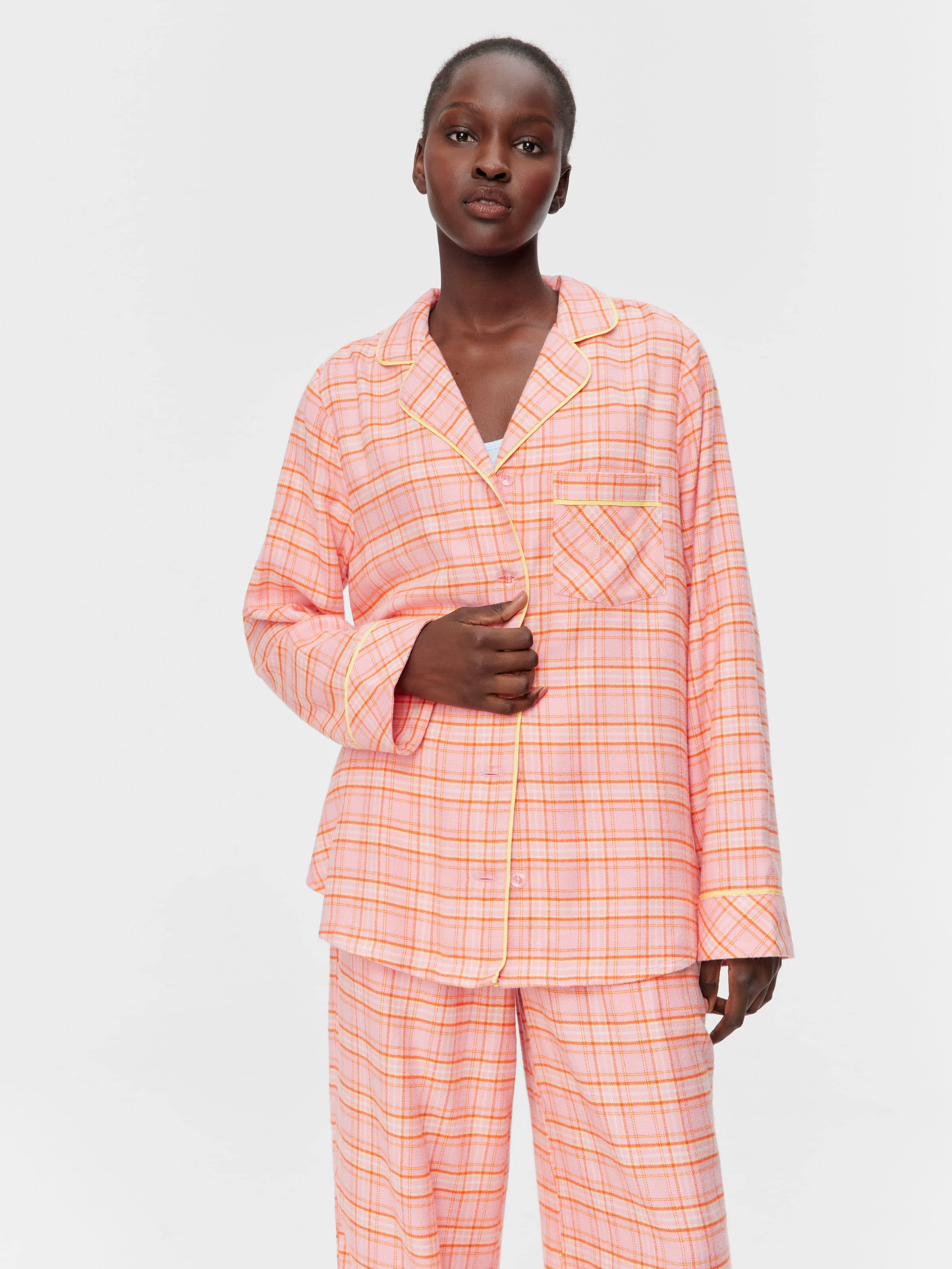 Pink & Yellow Check Bamboo Flannelette Classic Pj Set