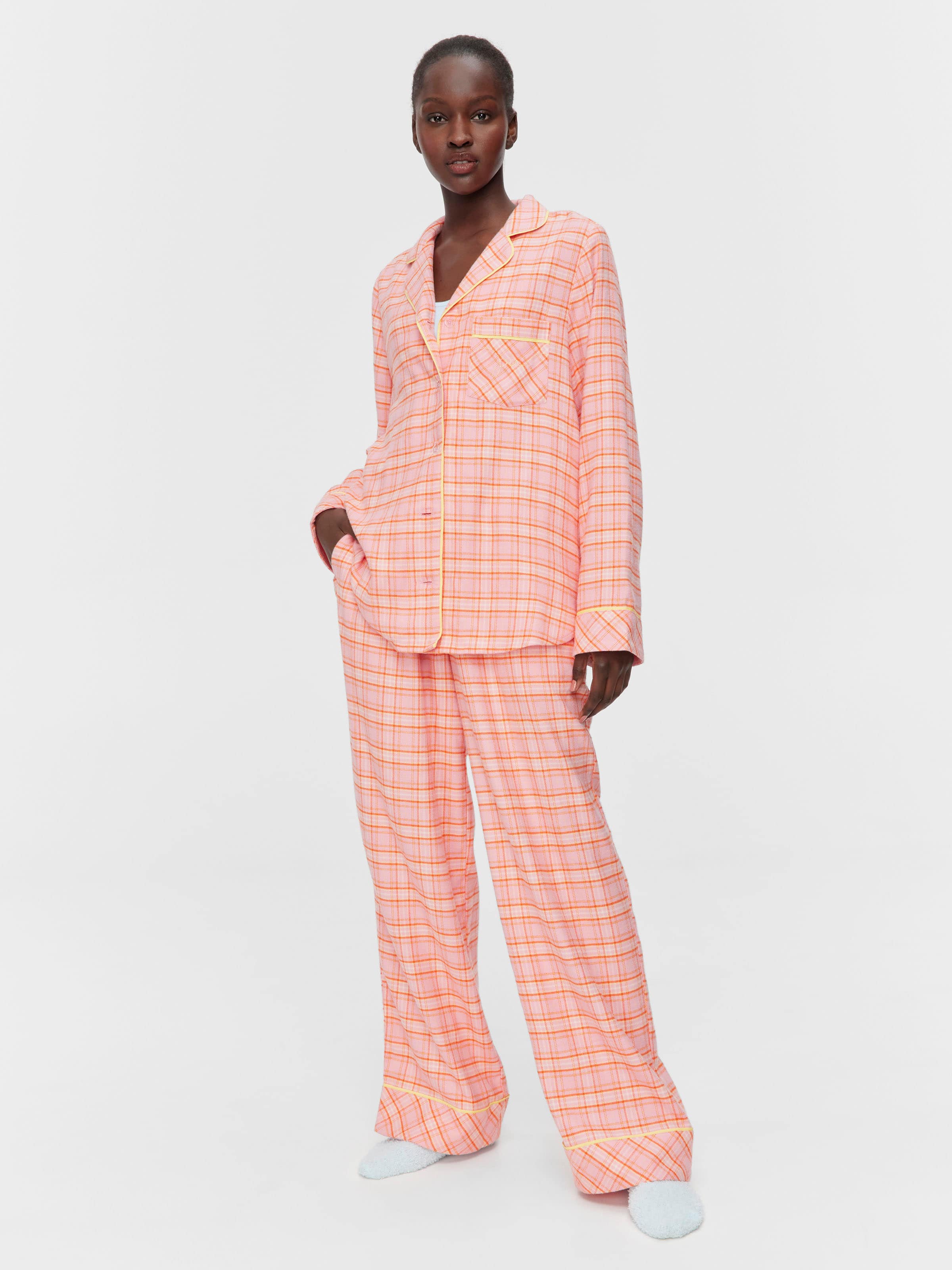 Pink & Yellow Check Bamboo Flannelette Classic Pj Set