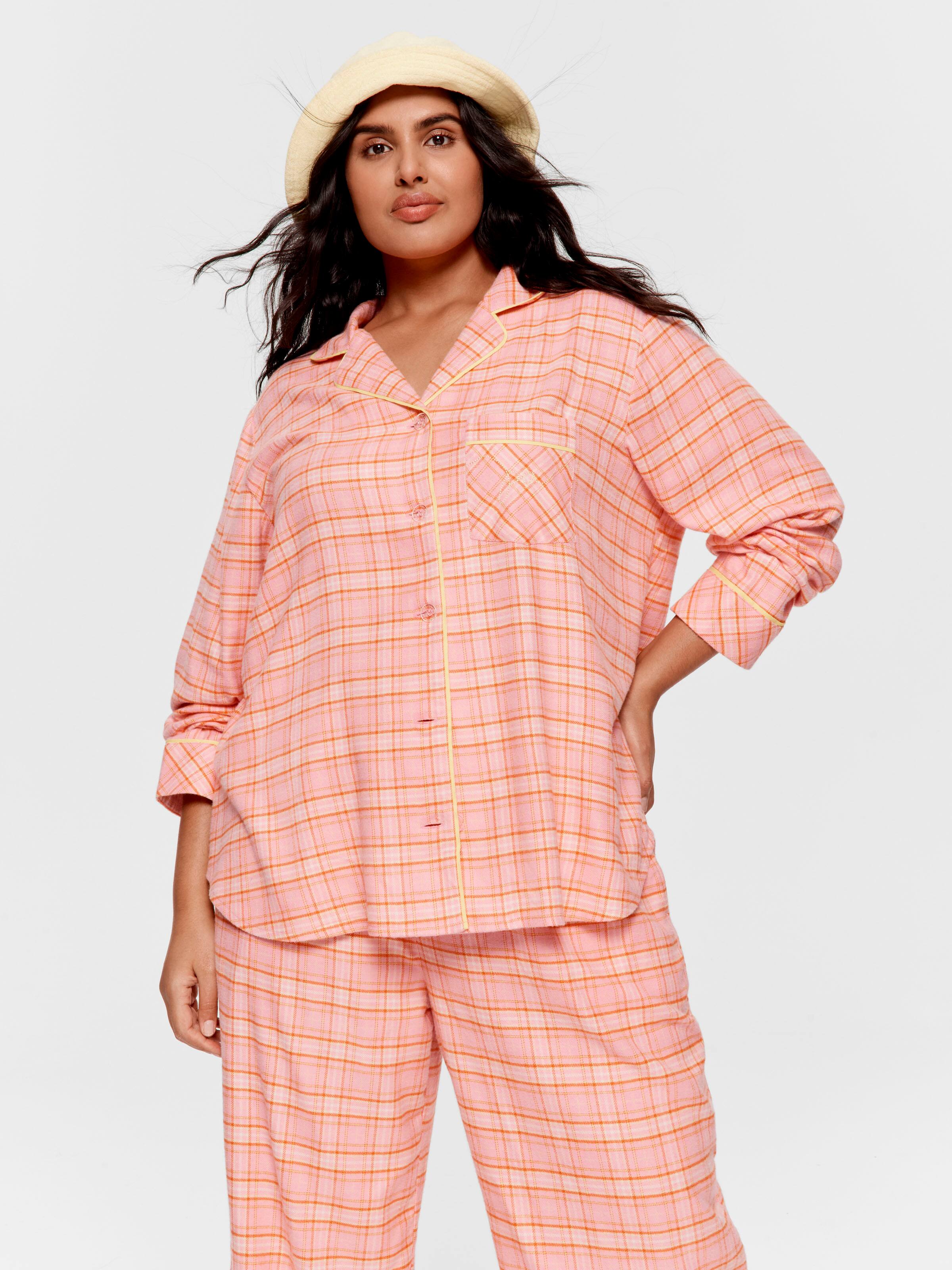P.A. Plus Pink & Yellow Check Bamboo Flannelette Classic Pj Set