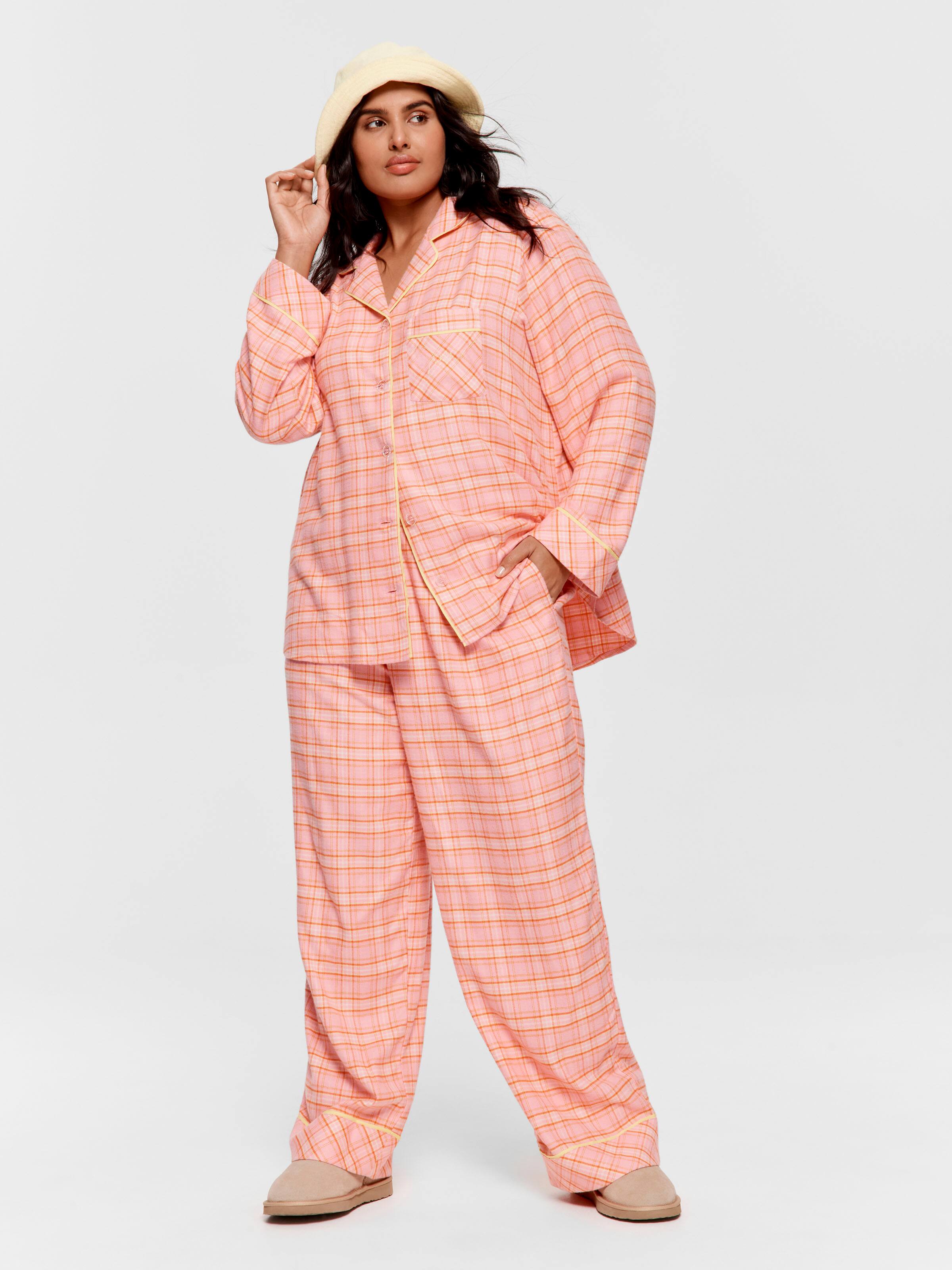 P.A. Plus Pink & Yellow Check Bamboo Flannelette Classic Pj Set