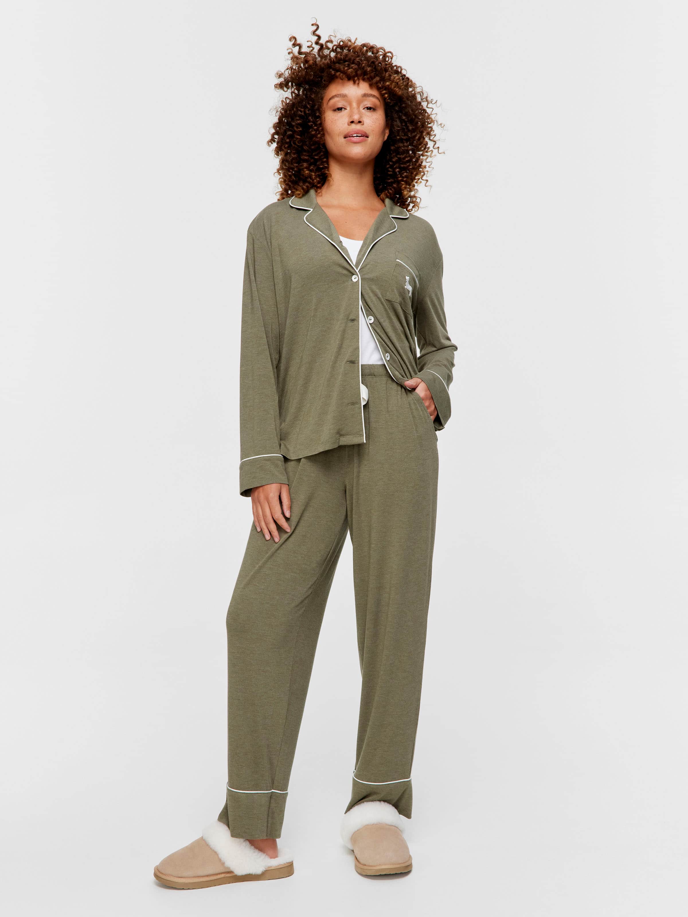 Olive Bamboo Jersey Long Sleeve Pj Set