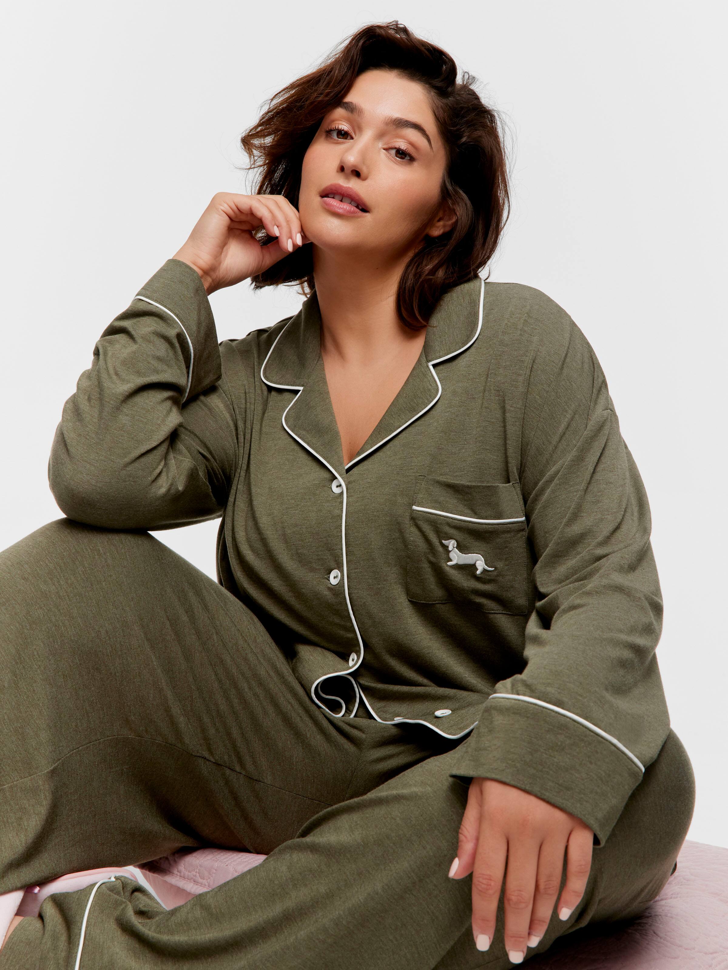 P.A. Plus Olive Bamboo Jersey Long Sleeve Pj Set