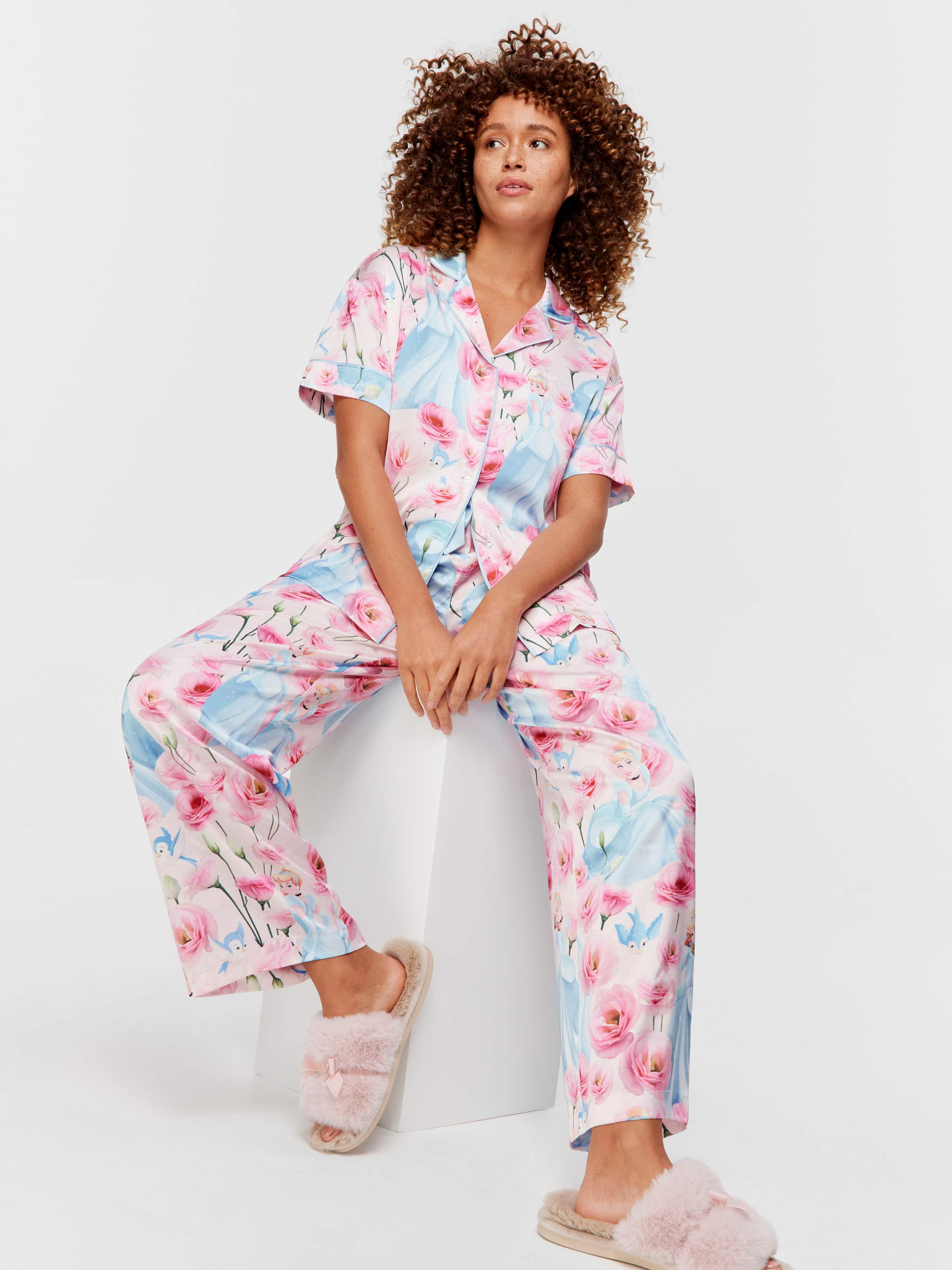 Disney Cinderella Rose Satin Short Sleeve & Pant Pj Set