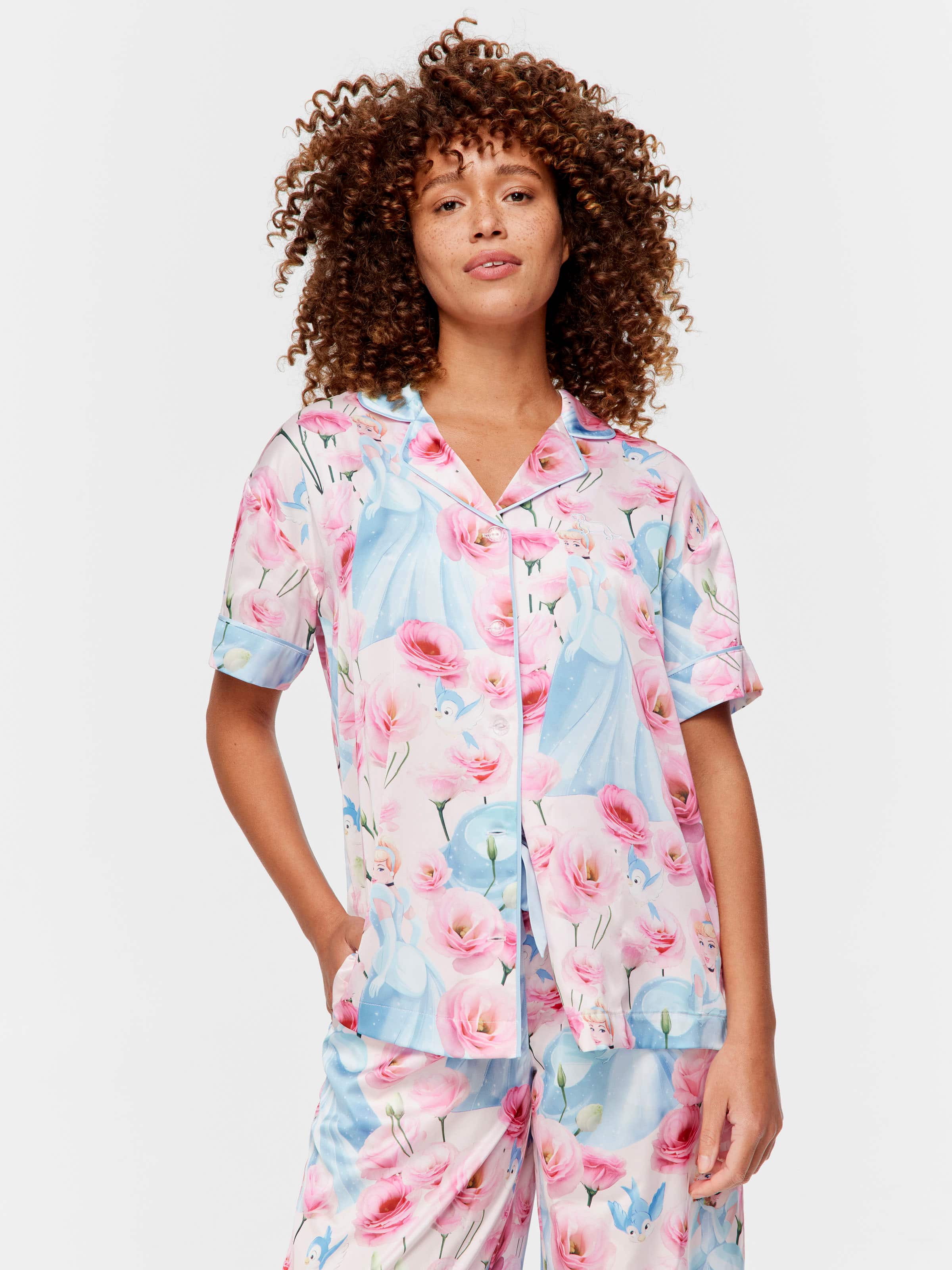 Disney Cinderella Rose Satin Short Sleeve & Pant Pj Set