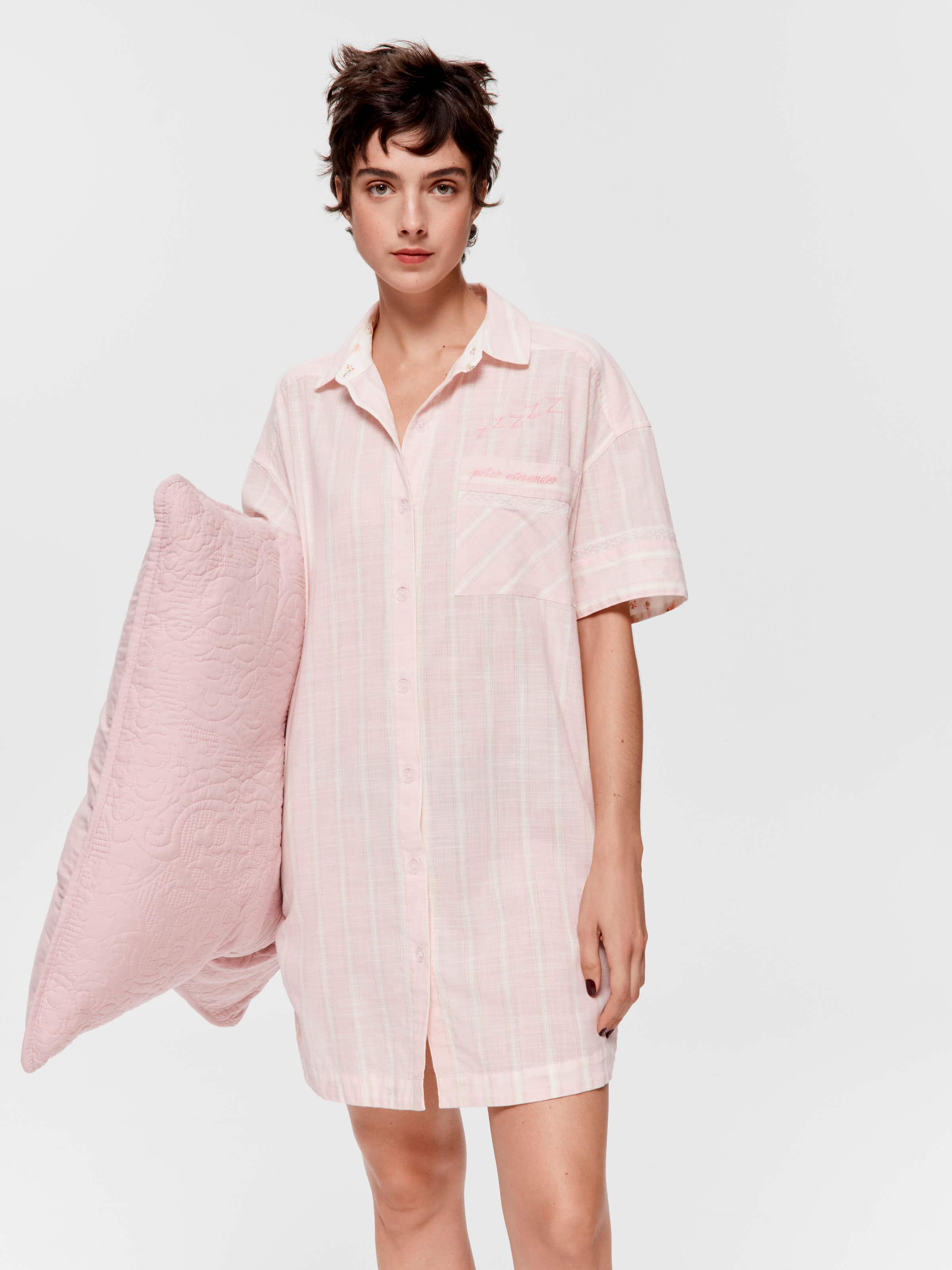 Mattress Stripe 100% Cotton Short Sleeve Nightshirt