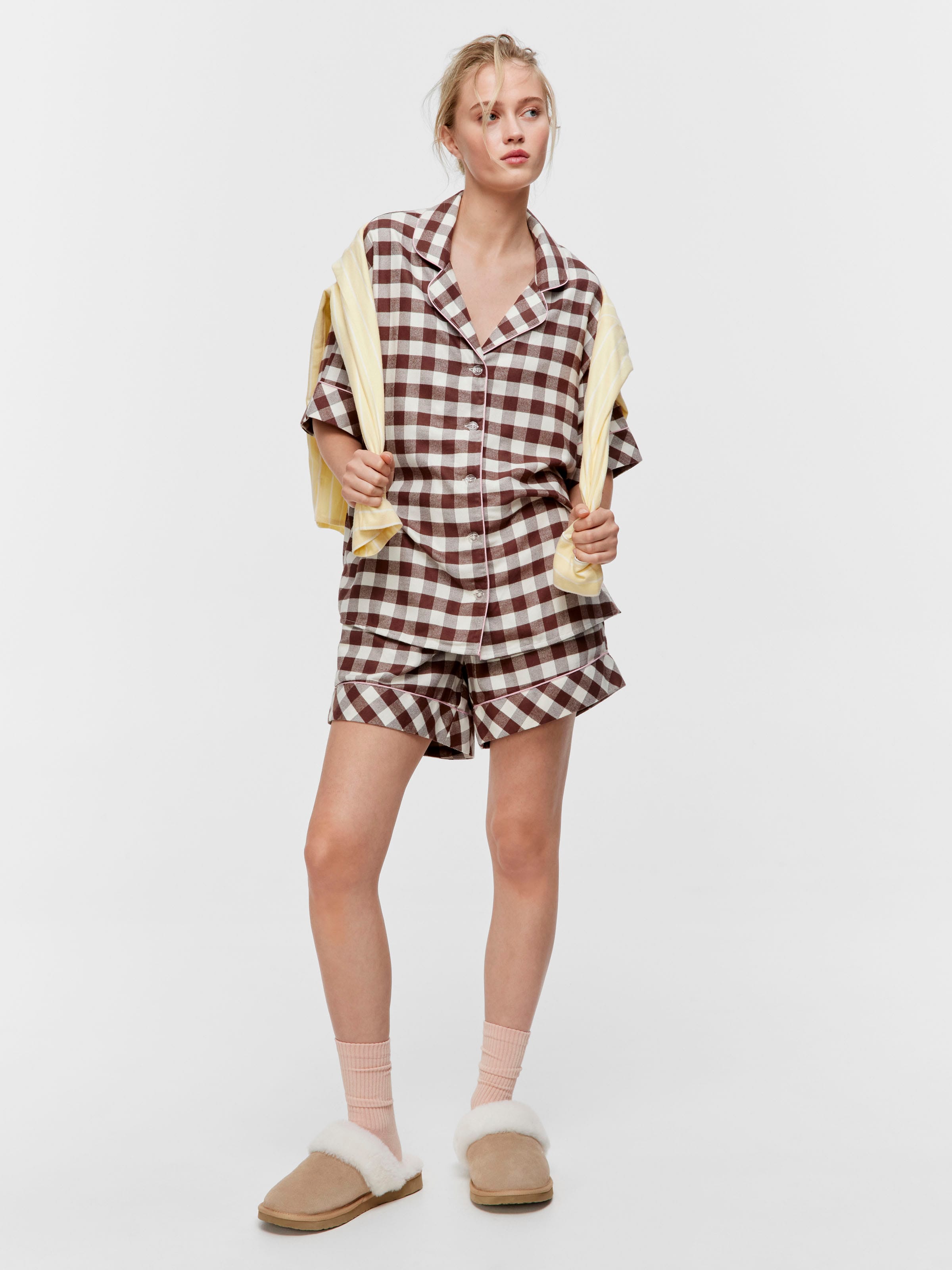Chocolate Gingham Viscose Flannelette Short Sleeve Shirt
