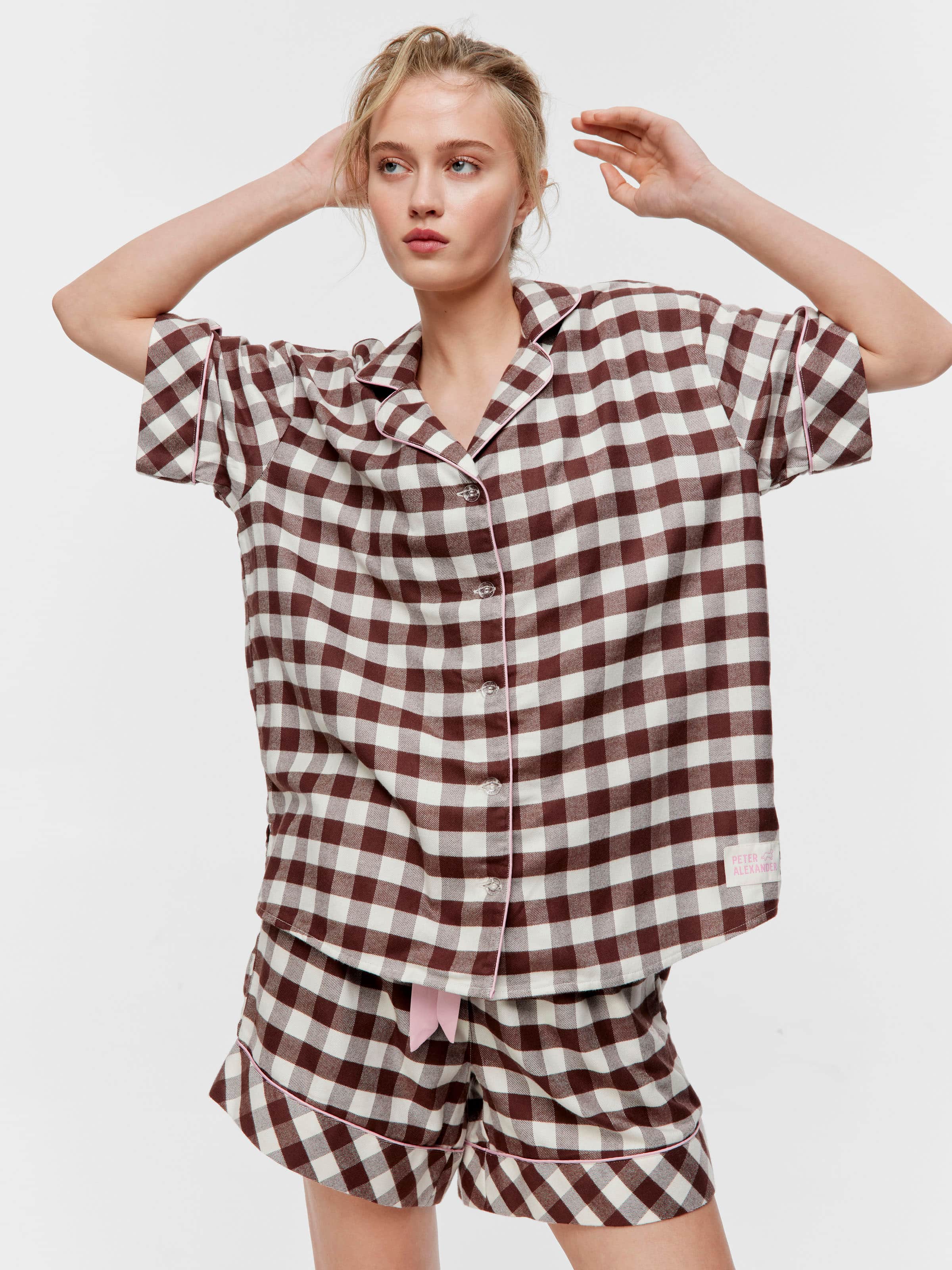 Chocolate Gingham Viscose Flannelette Short Sleeve Shirt