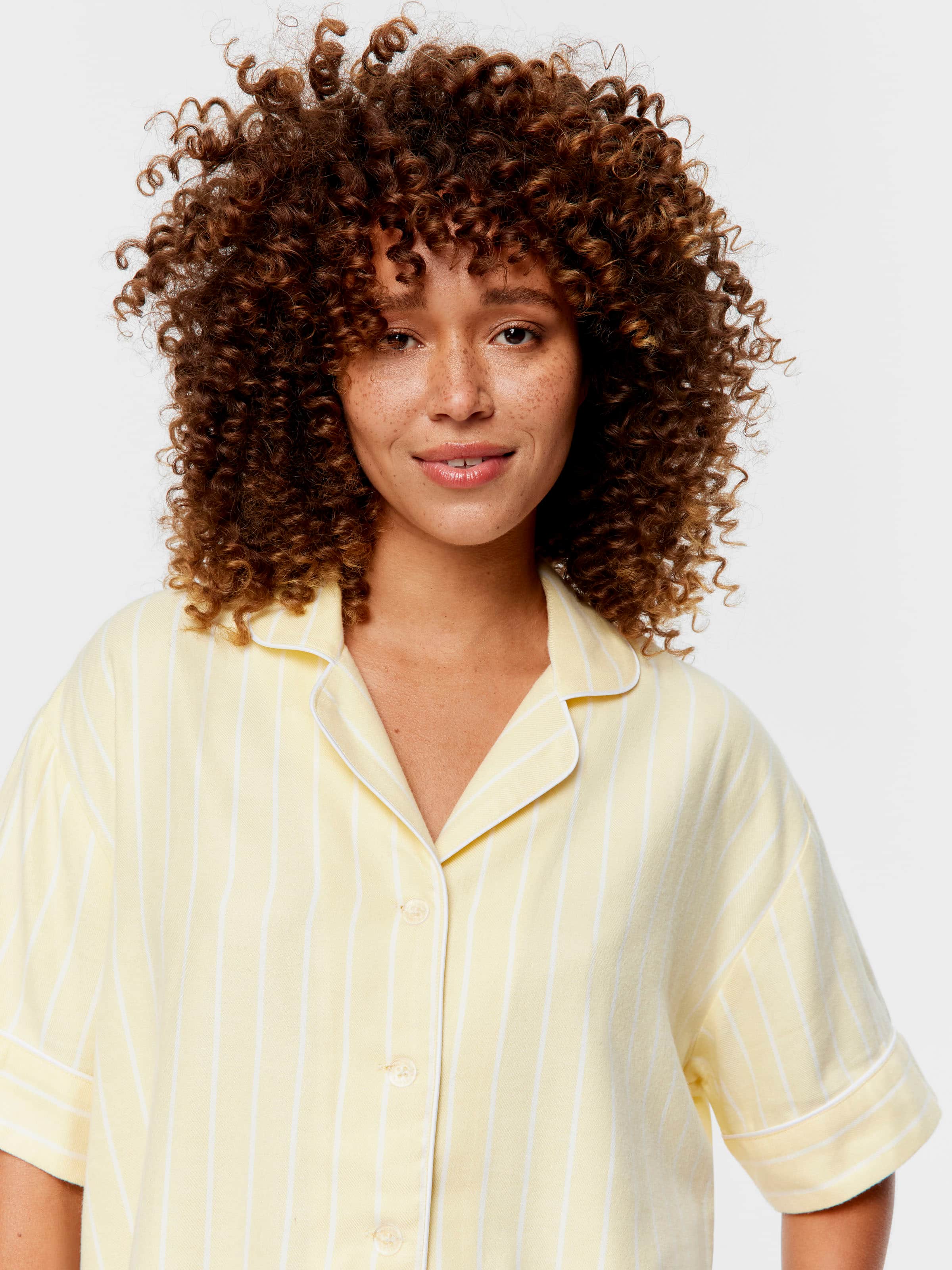 Yellow Stripe Viscose Flannelette Short Sleeve Shirt