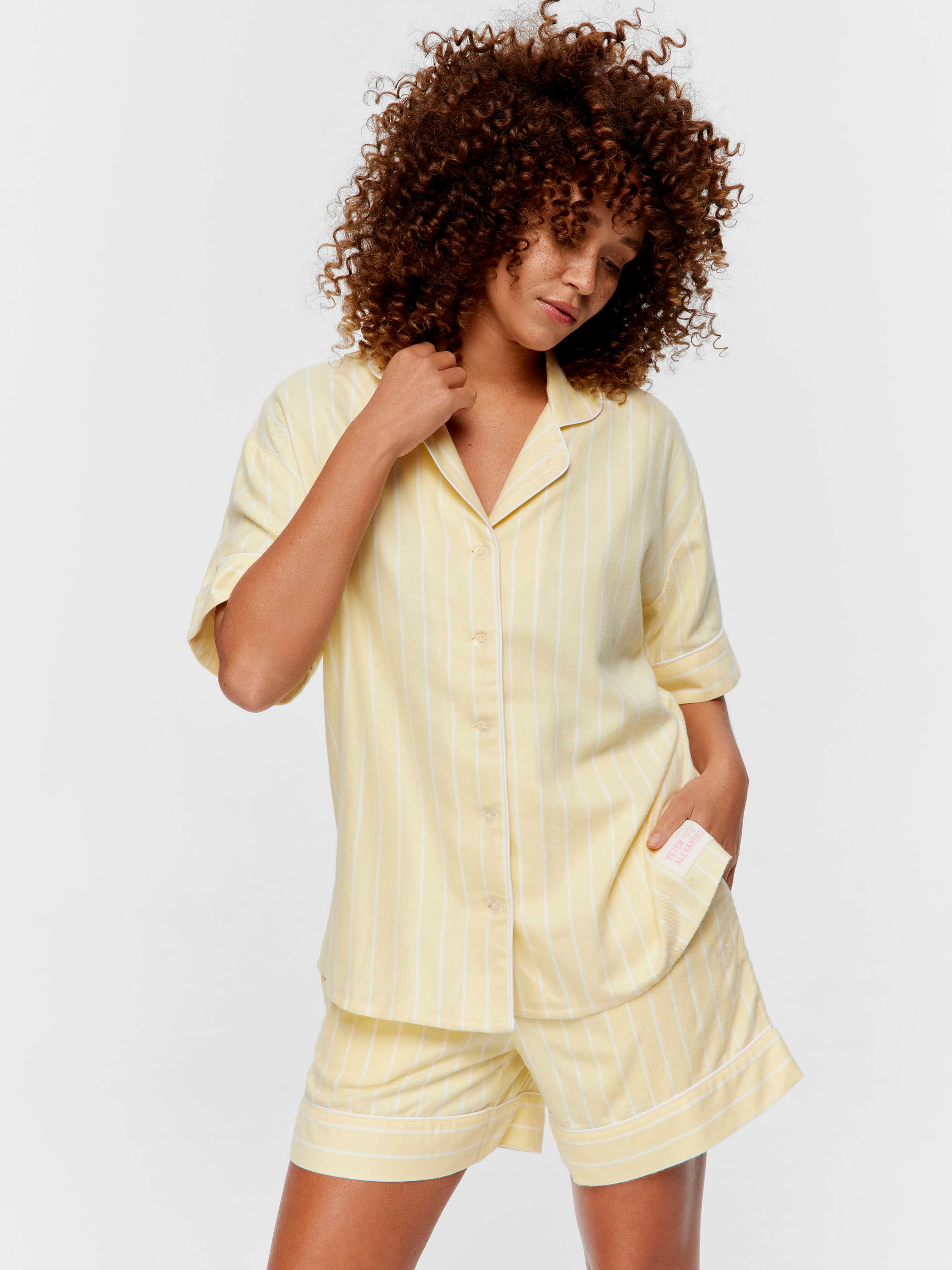 Yellow Stripe Viscose Flannelette Short Sleeve Shirt