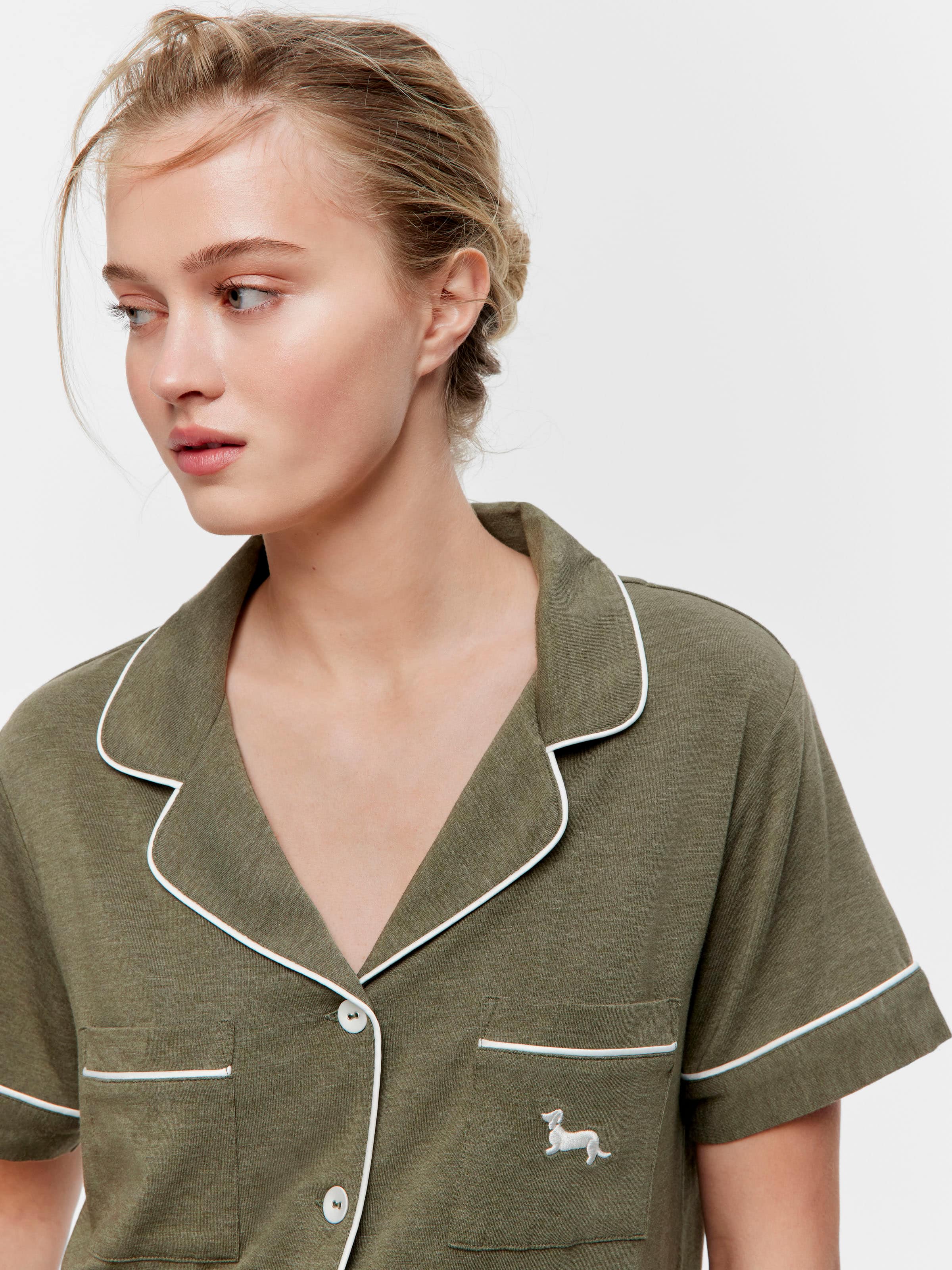 Olive Bamboo Jersey Shortie Pj Set