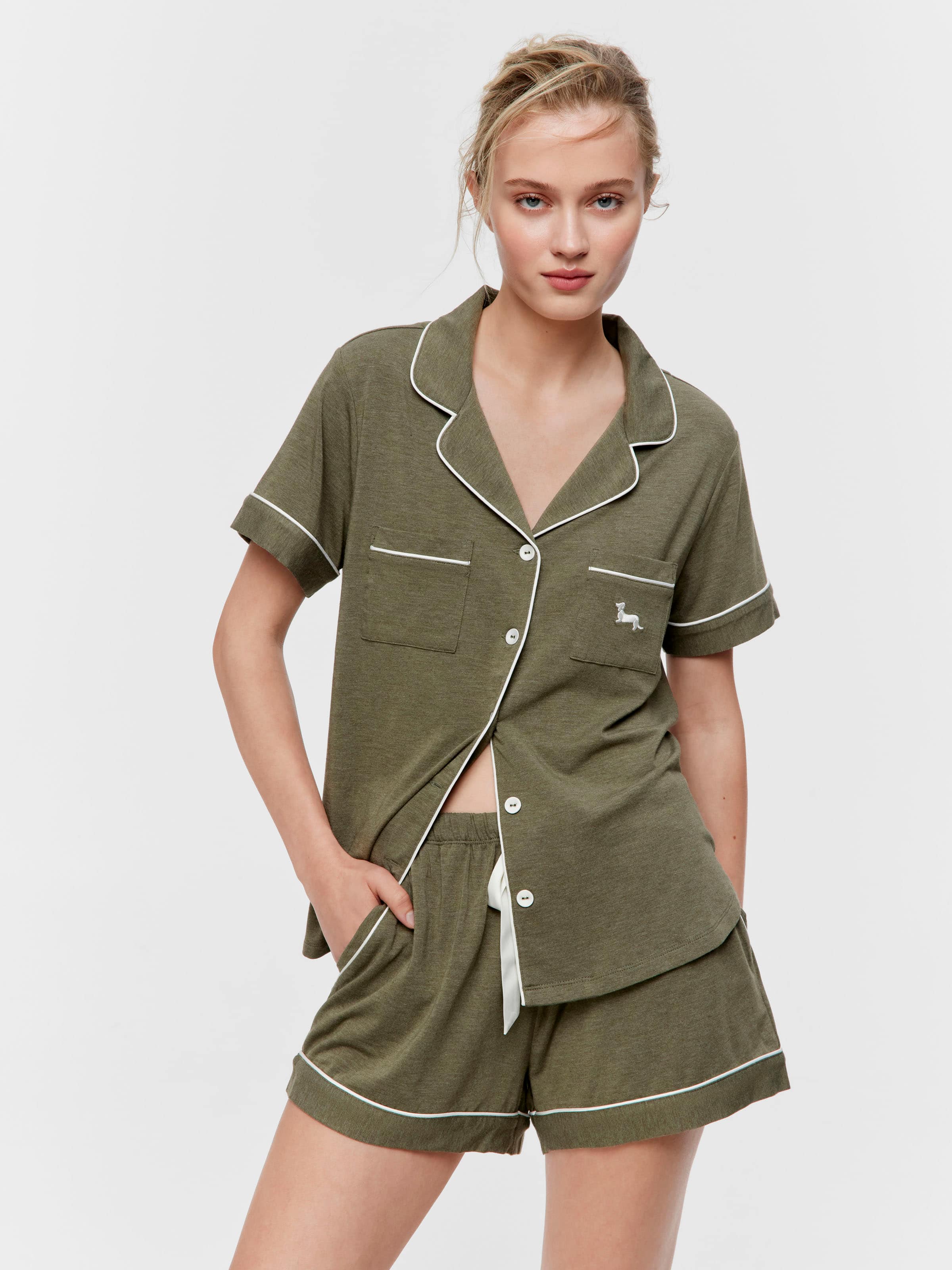 Olive Bamboo Jersey Shortie Pj Set