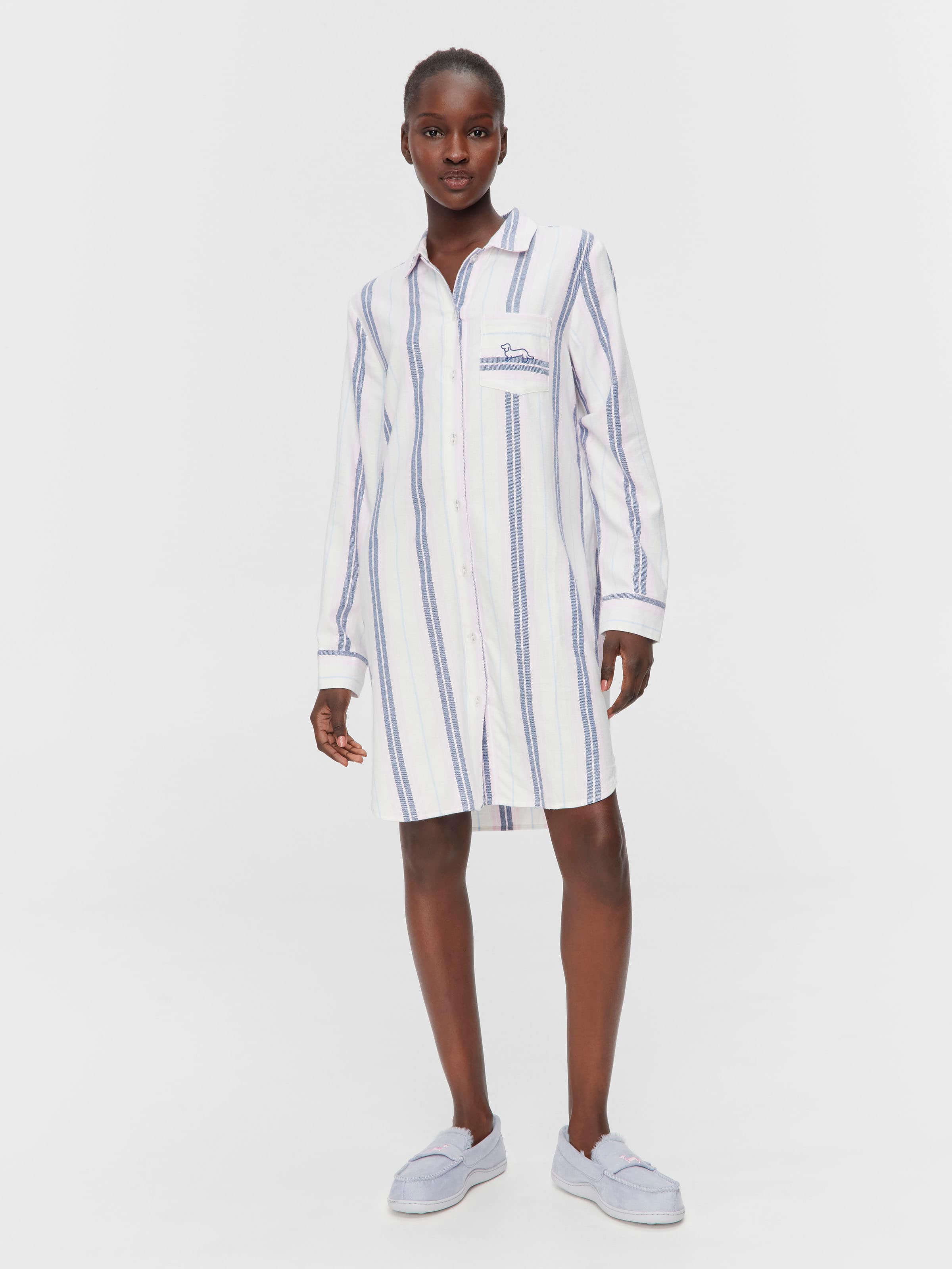 Navy & Pink Stripe Flannelette Nightshirt