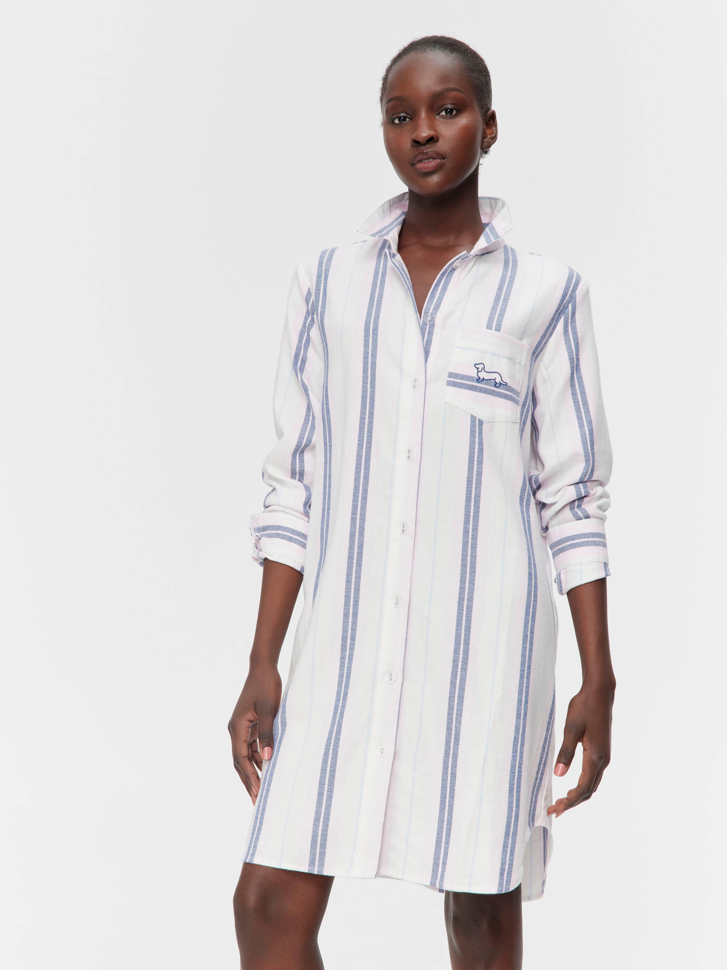 Navy & Pink Stripe Flannelette Nightshirt