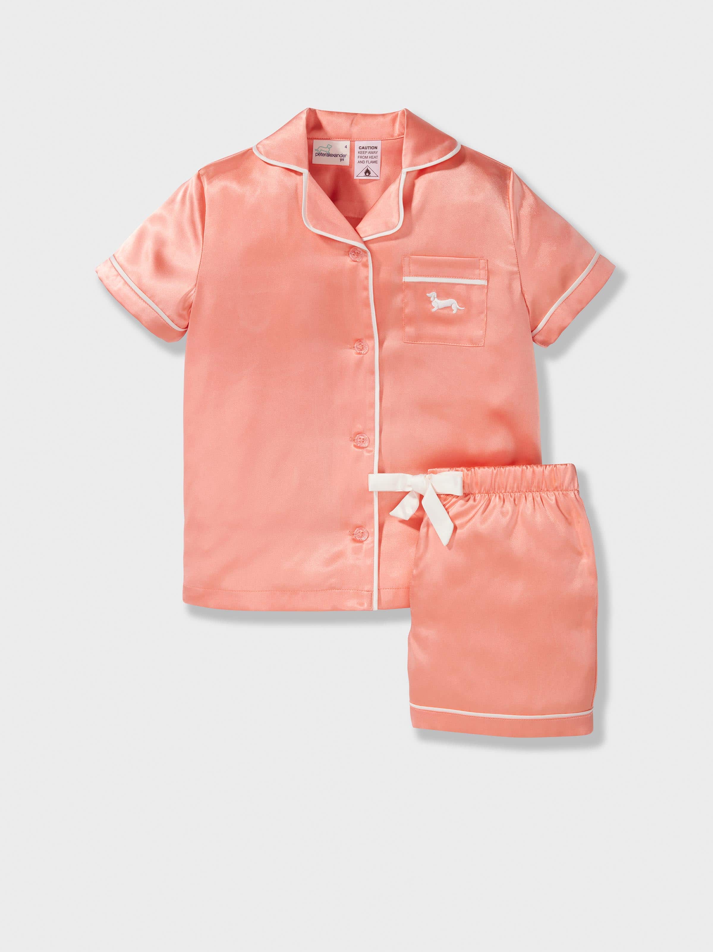 Jnr Girls Apricot Satin Shortie Pj Set